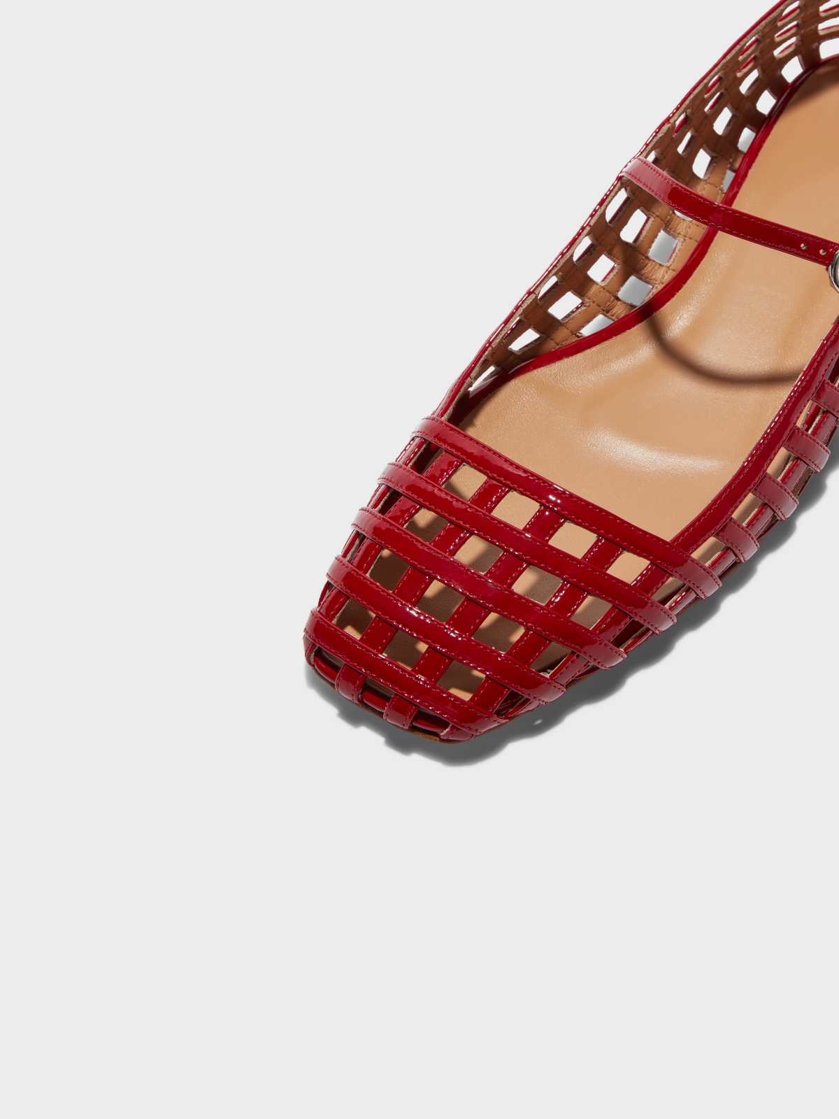 Patent Red Flats Square-Toe Cutout Mary Janes With Buckled Strap