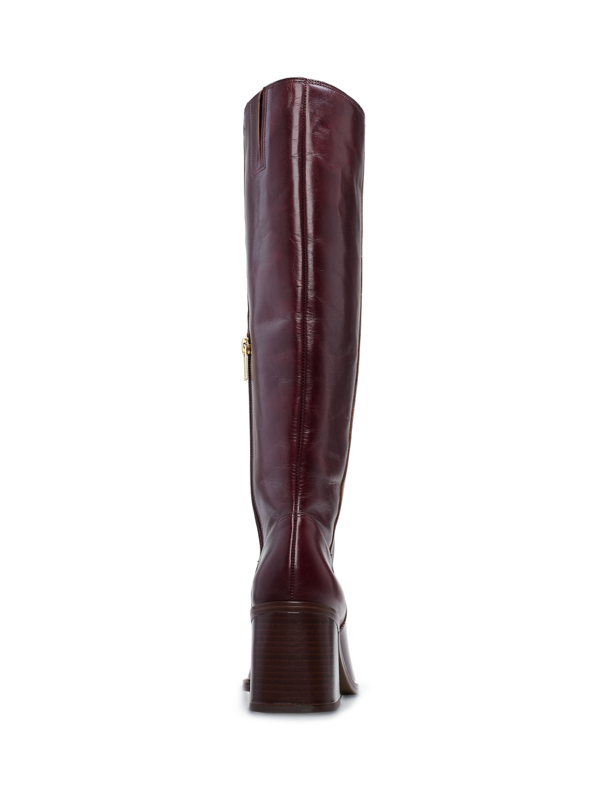 Wine Red Square-Toe Half-Zip Mid Calf Western Boots