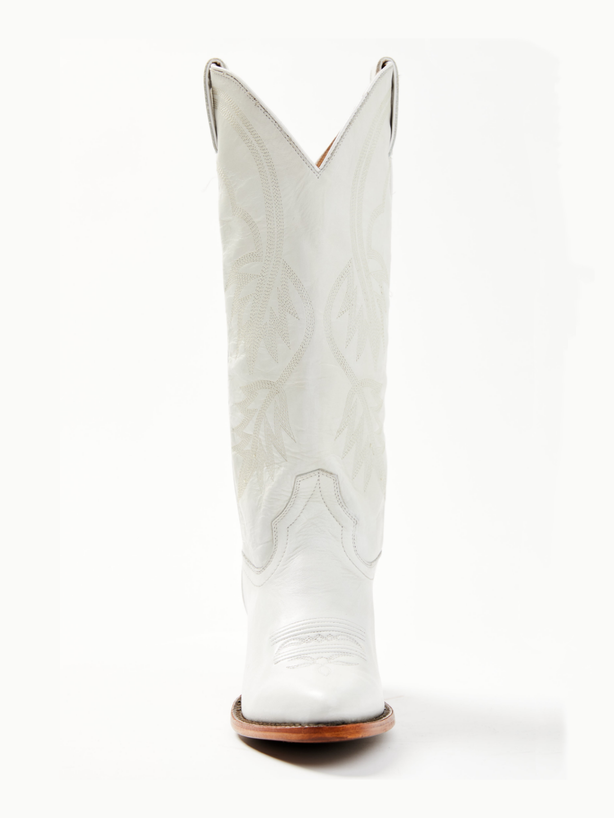 White Almond-Toe Fallen Leaves Embroidery Wide Mid Calf Tall Cowgirl Boots