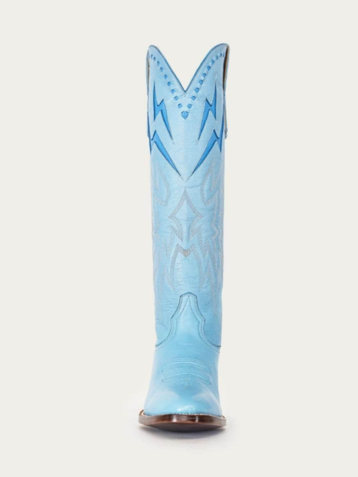 Powder Blue Almond-Toe Embroidery Lightning Inlay Wide Mid Calf Cowgirl Boots