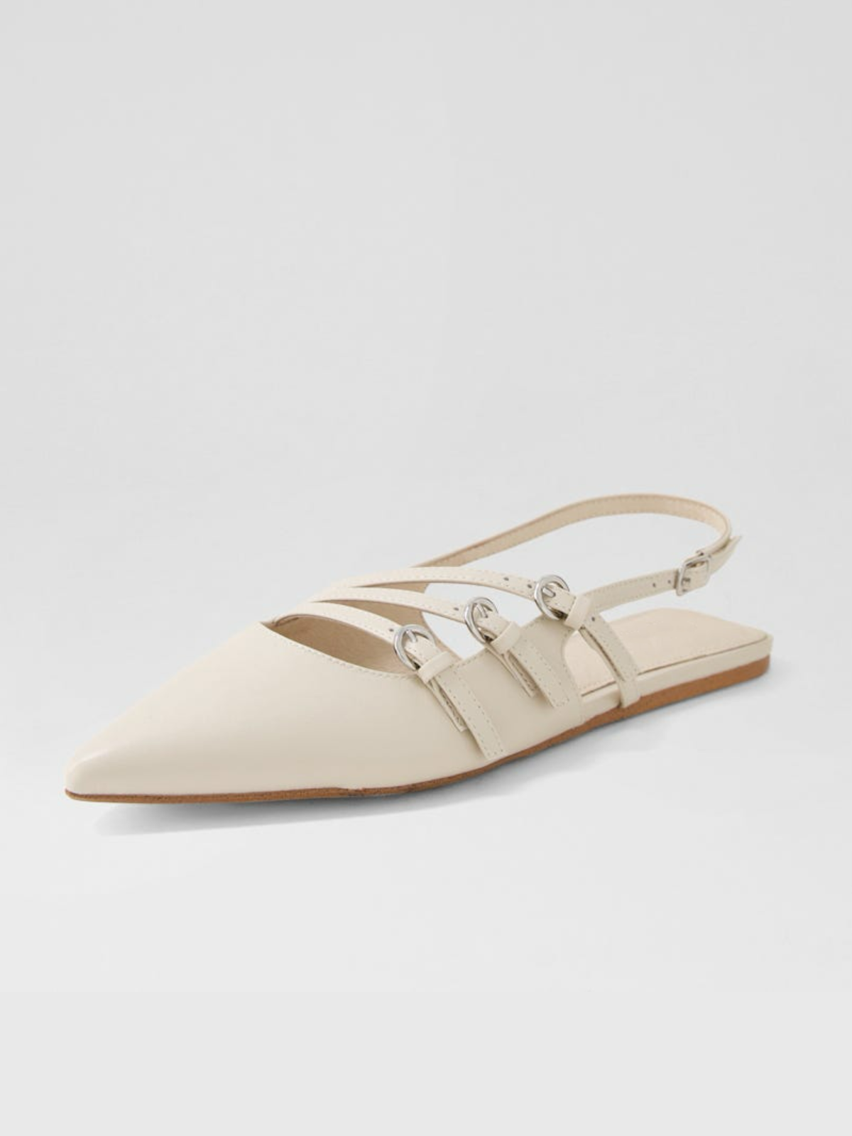 Cream Pointed-Toe Flats With Buckled Slingback