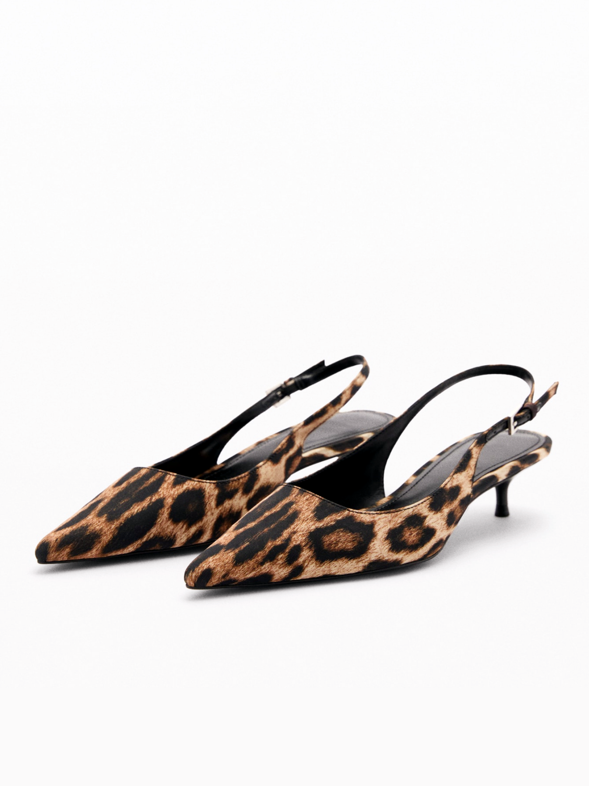 Leopard Faux Suede Pointed-Toe Slingback Buckle Kitten Heels