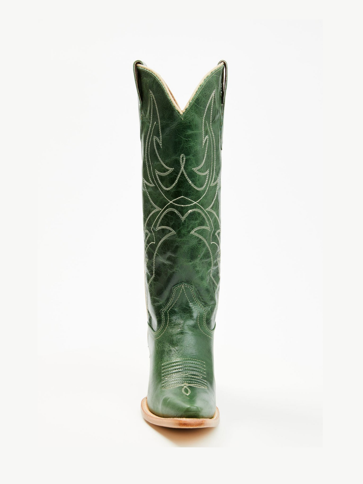 Distressed Green Snip-Toe Embroidery Wide Calf Knee High Cowgirl Boots