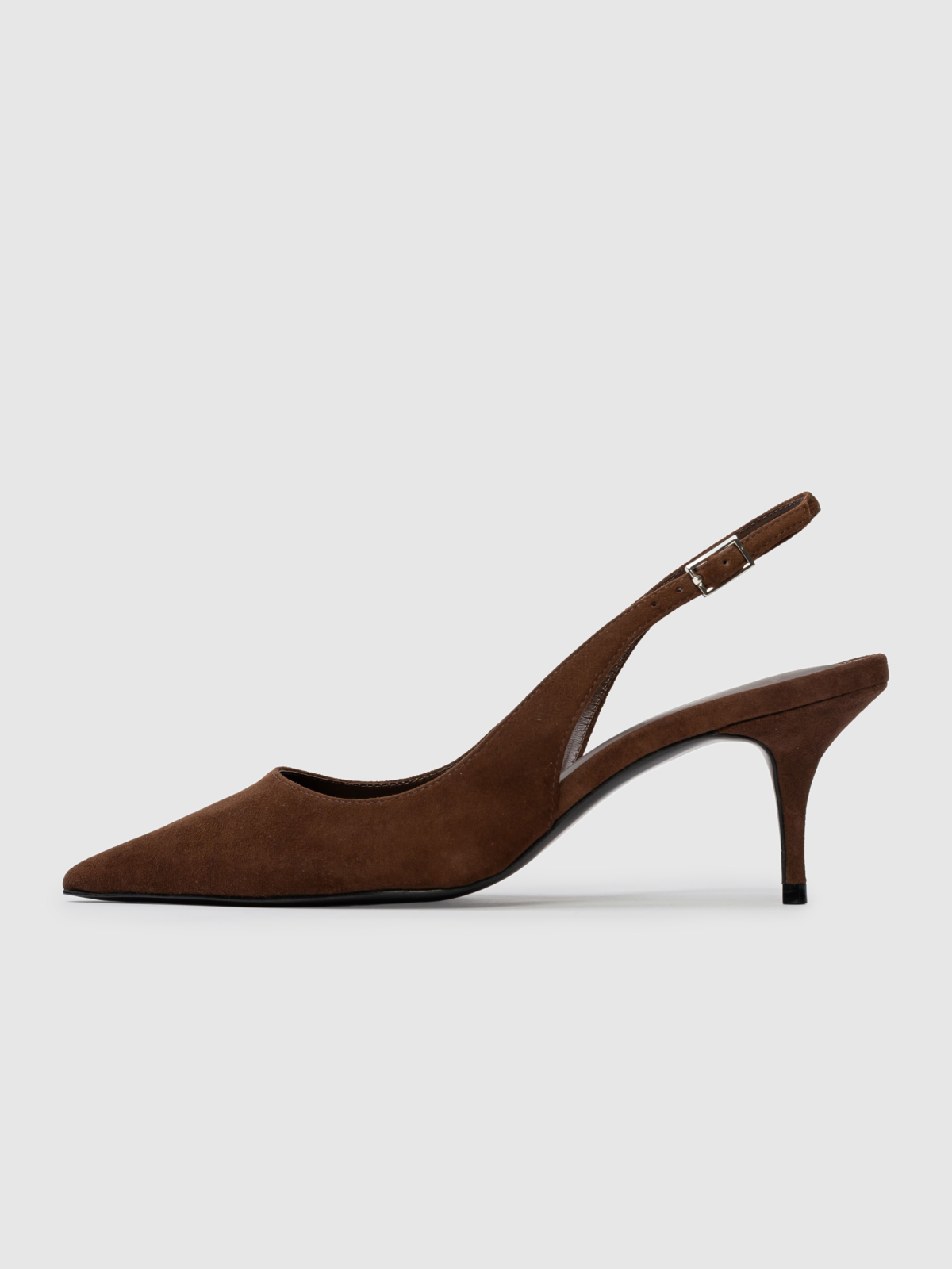 Brown Faux Suede Pointed-Toe Slingback Kitten Heels