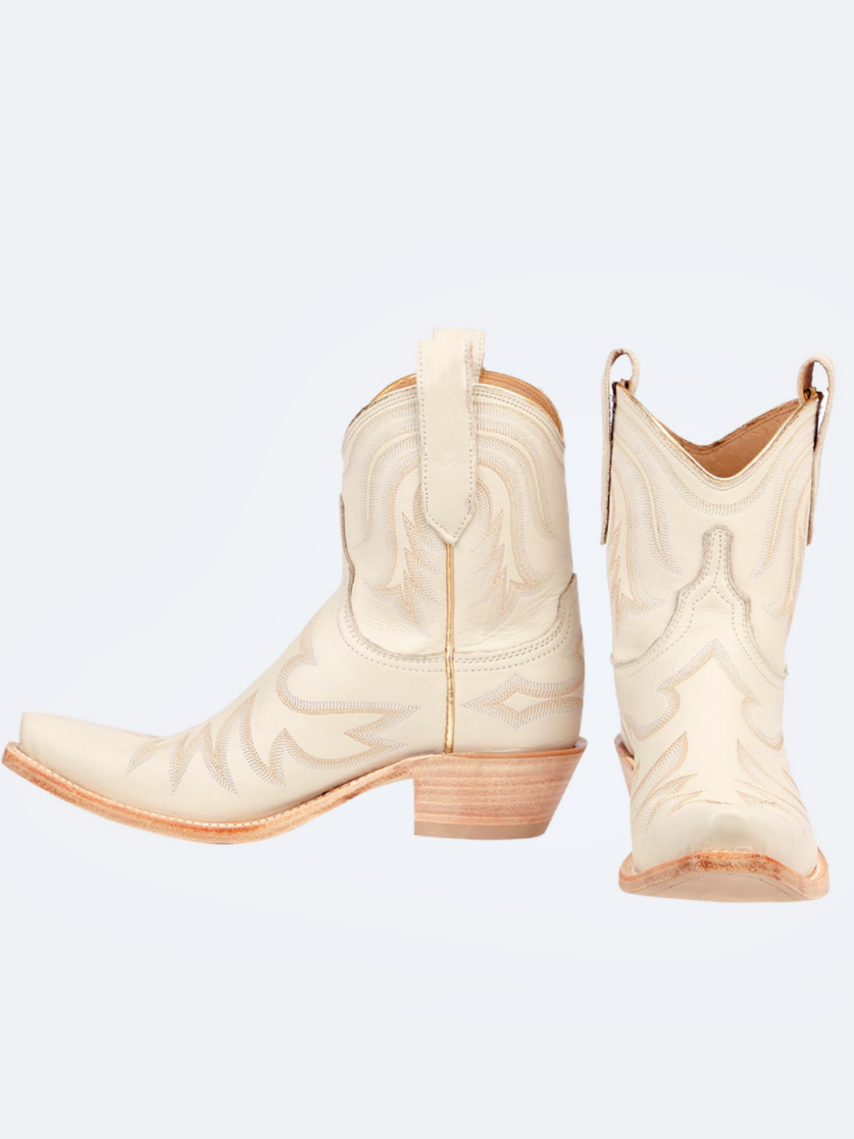 Embroidery Snip-Toe Wide Mid Calf Western Boots For Women - Cream