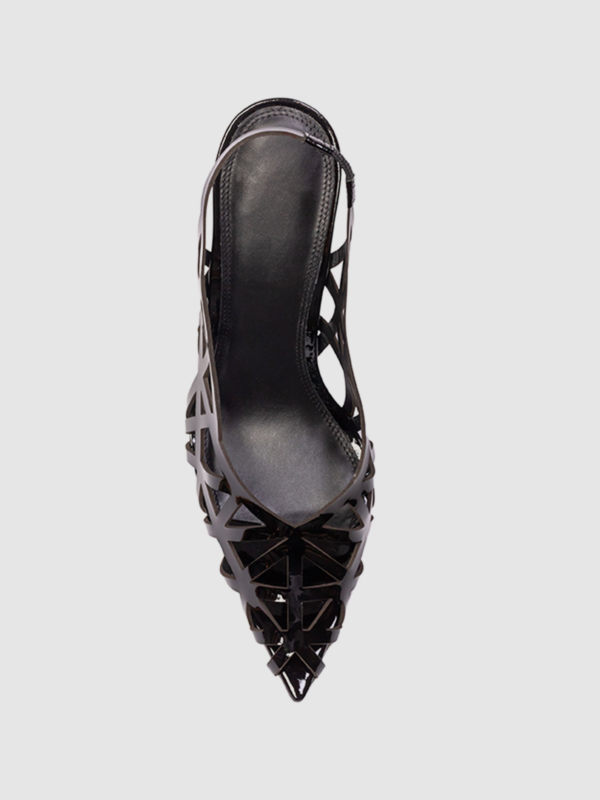 Patent Black Pointed-Toe Laser-Cut Slingback Pump High Heels