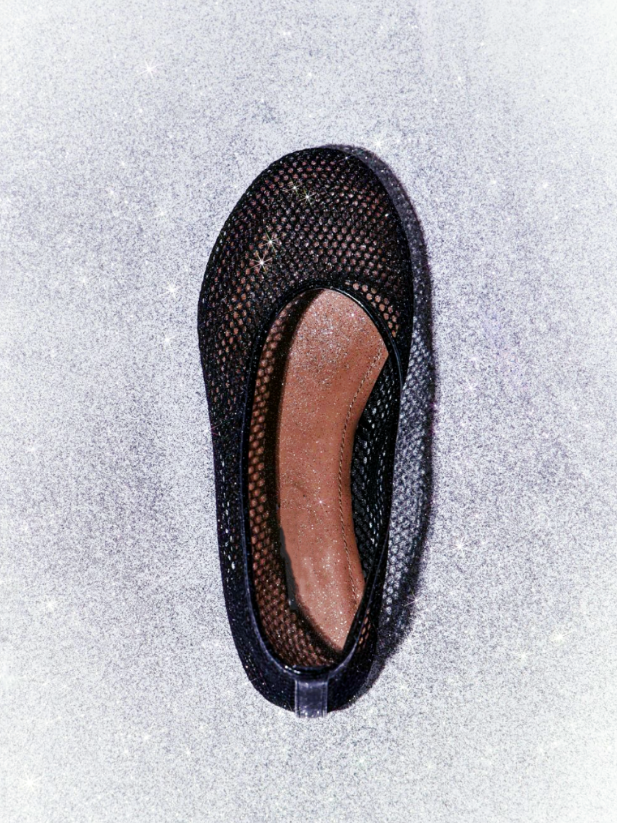 Fishnet Round-Toe Slip-On Ballet Flats in Black