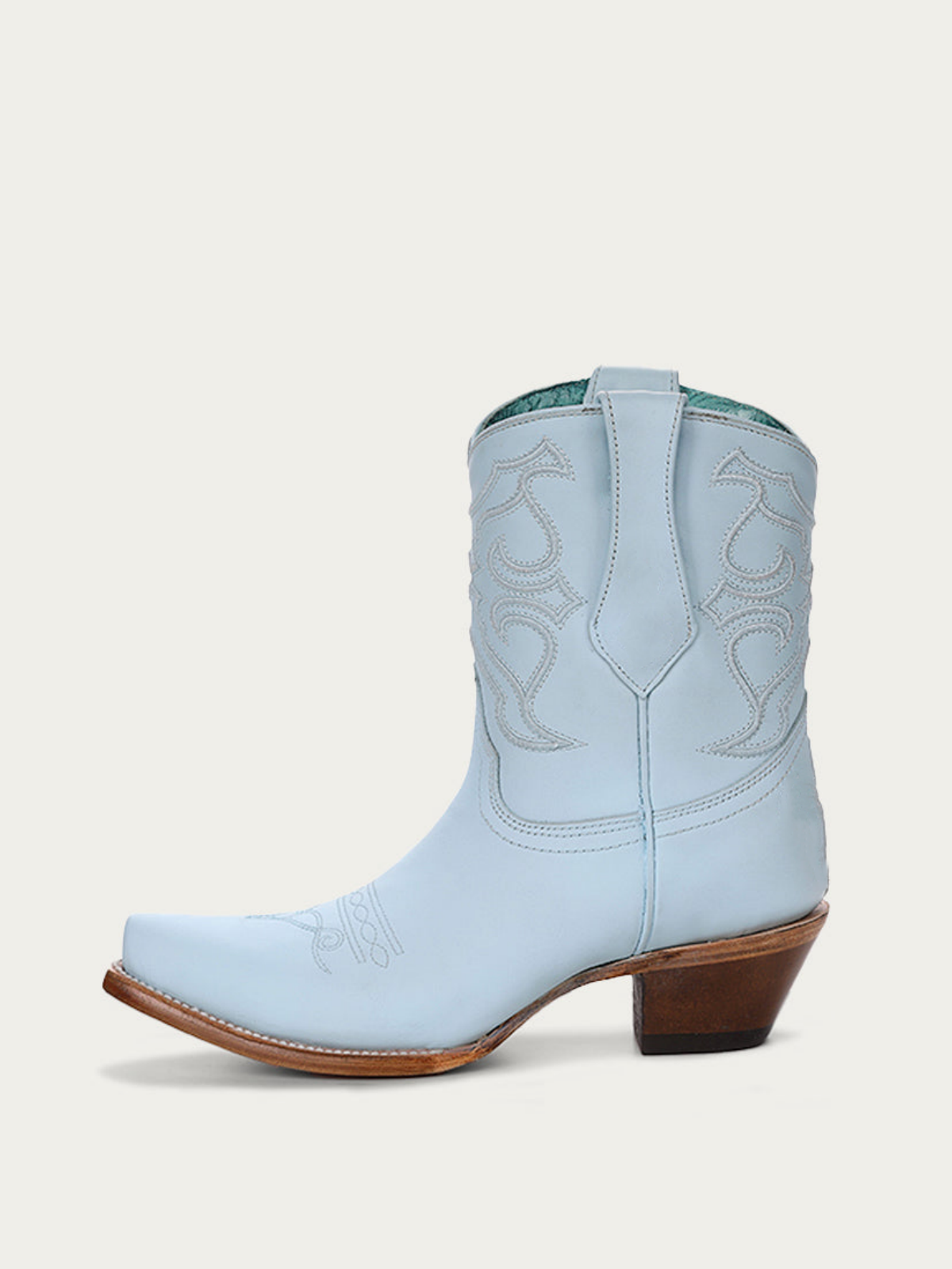 Baby Blue Snip-Toe Embroidery Wide Mid Calf Cowboy Boots For Women