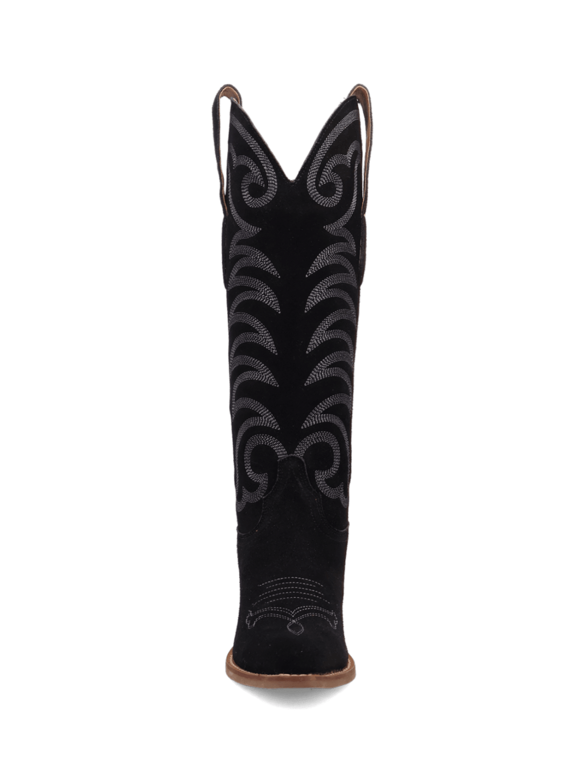 Snip-Toe Faux Suede Classic Embroidery Wide Mid Calf Cowgirl Boots - Black