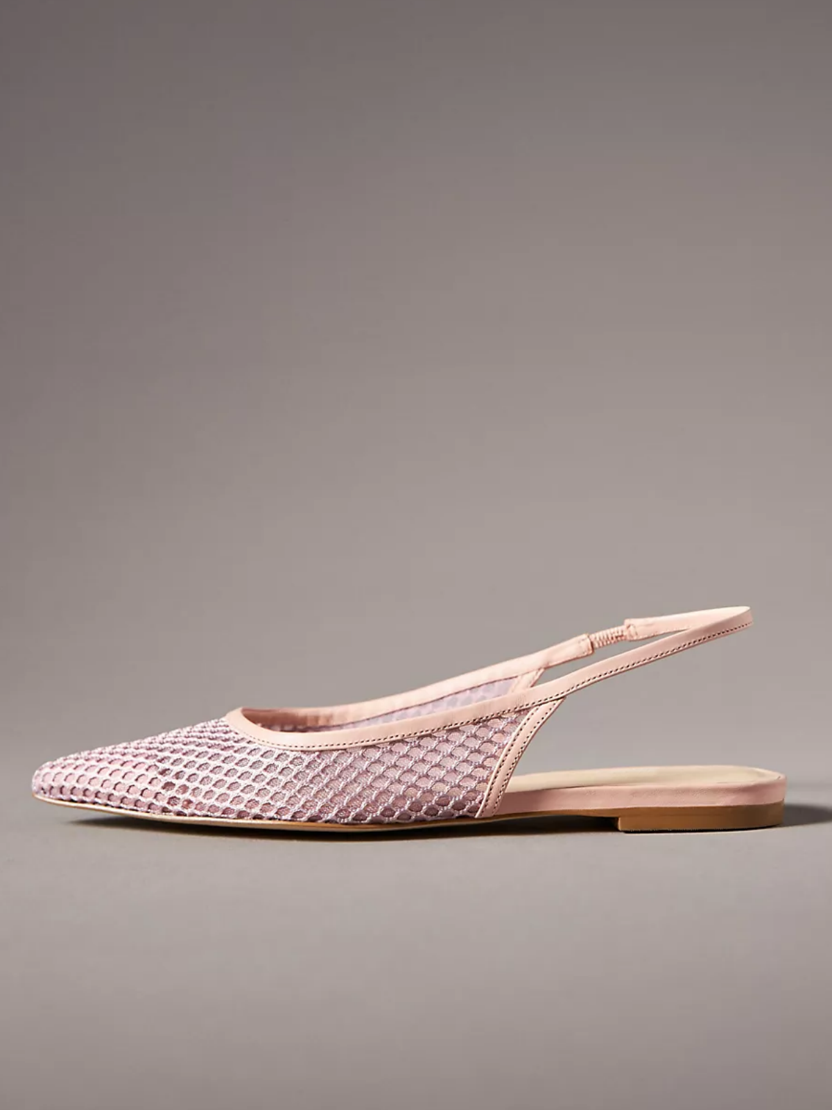 Dusty Rose Pink Mesh Pointed-Toe Slingback Flats For Women