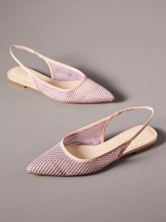 Dusty Rose Pink Mesh Pointed-Toe Slingback Flats For Women