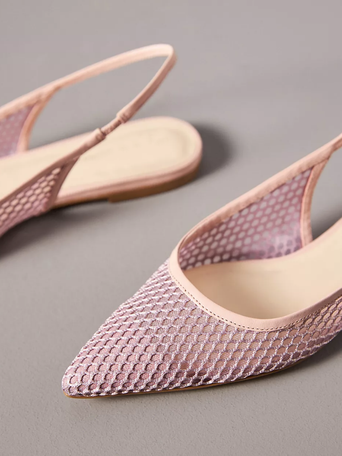 Dusty Rose Pink Mesh Pointed-Toe Slingback Flats For Women