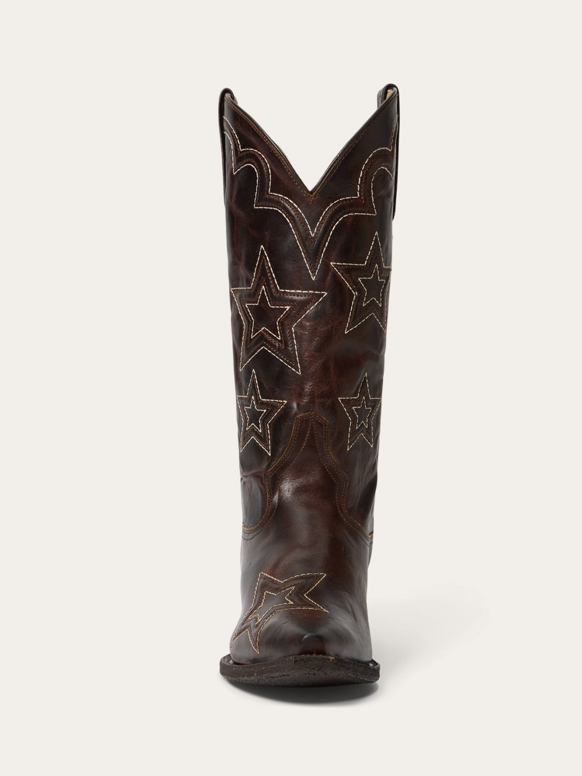 Dark Brown Snip-Toe Star Embroidery Wide Mid Calf Tall Cowgirl Boots