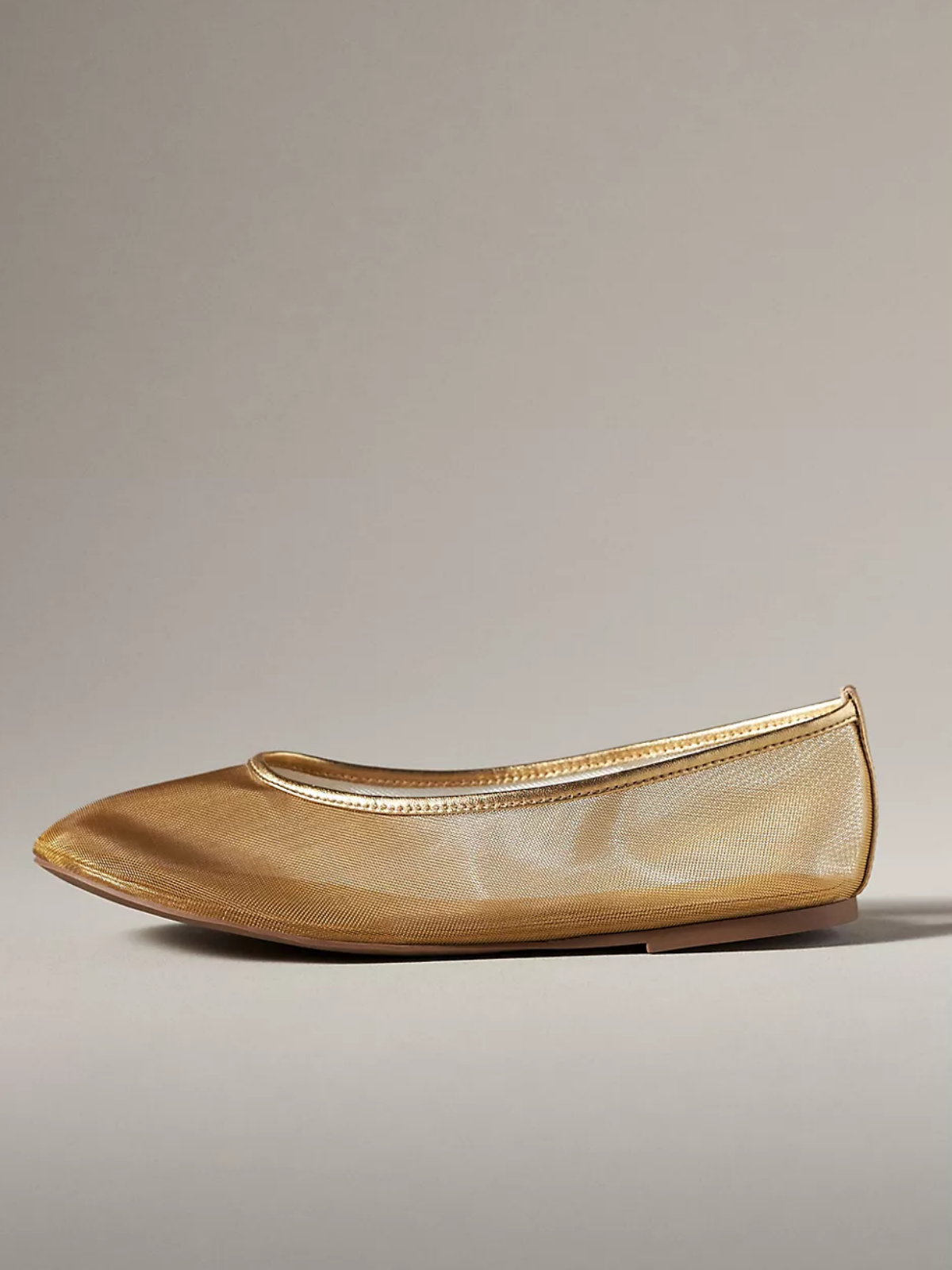 Metallic Gold Semi-Transparent Mesh Ballet Flats With Round Toe