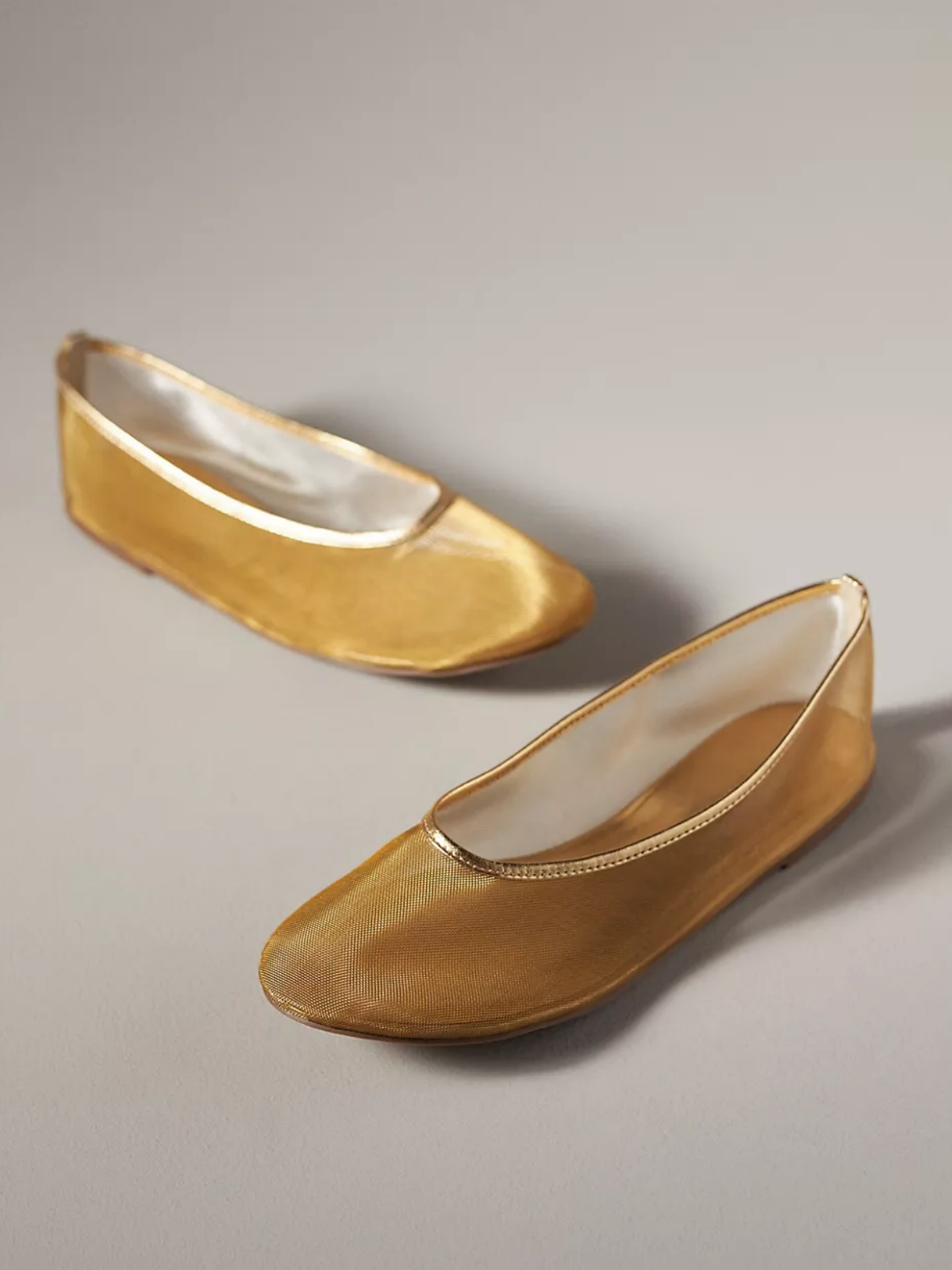 Metallic Gold Semi-Transparent Mesh Ballet Flats With Round Toe