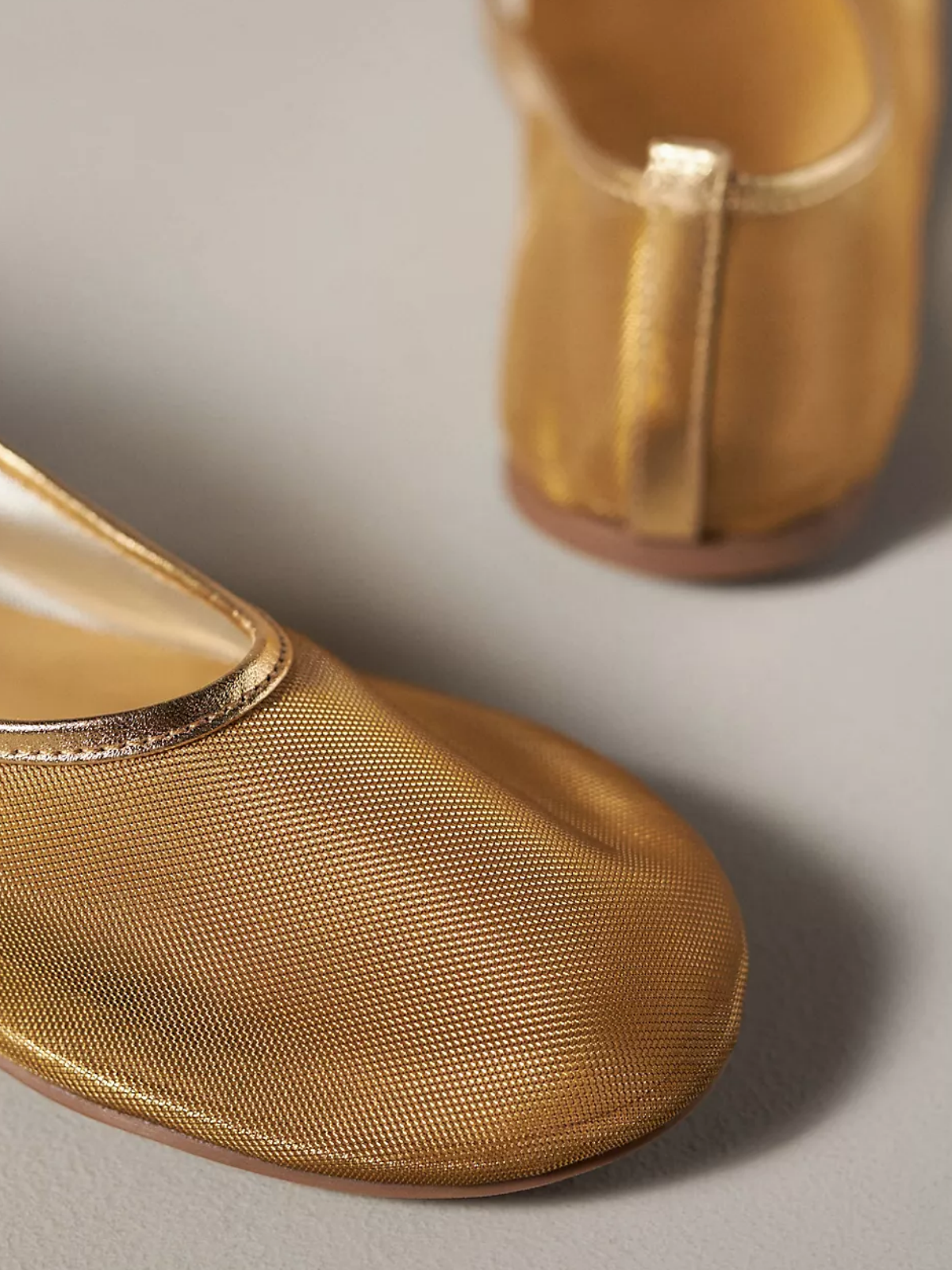 Metallic Gold Semi-Transparent Mesh Ballet Flats With Round Toe