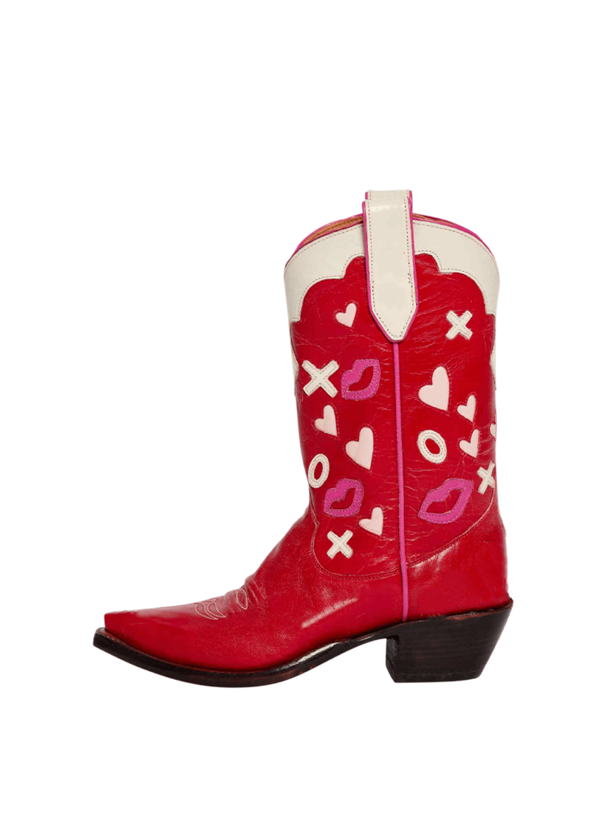 Red Snip-Toe Wide Mid Calf Cowgirl Boots With Inlays And Appliques