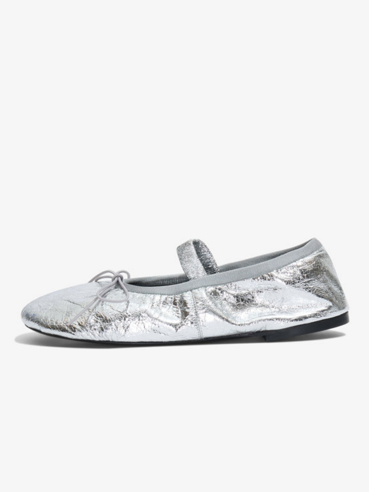 Crinkle Metallic Silver Super Cute Bow Ballet Flats Mary Janes