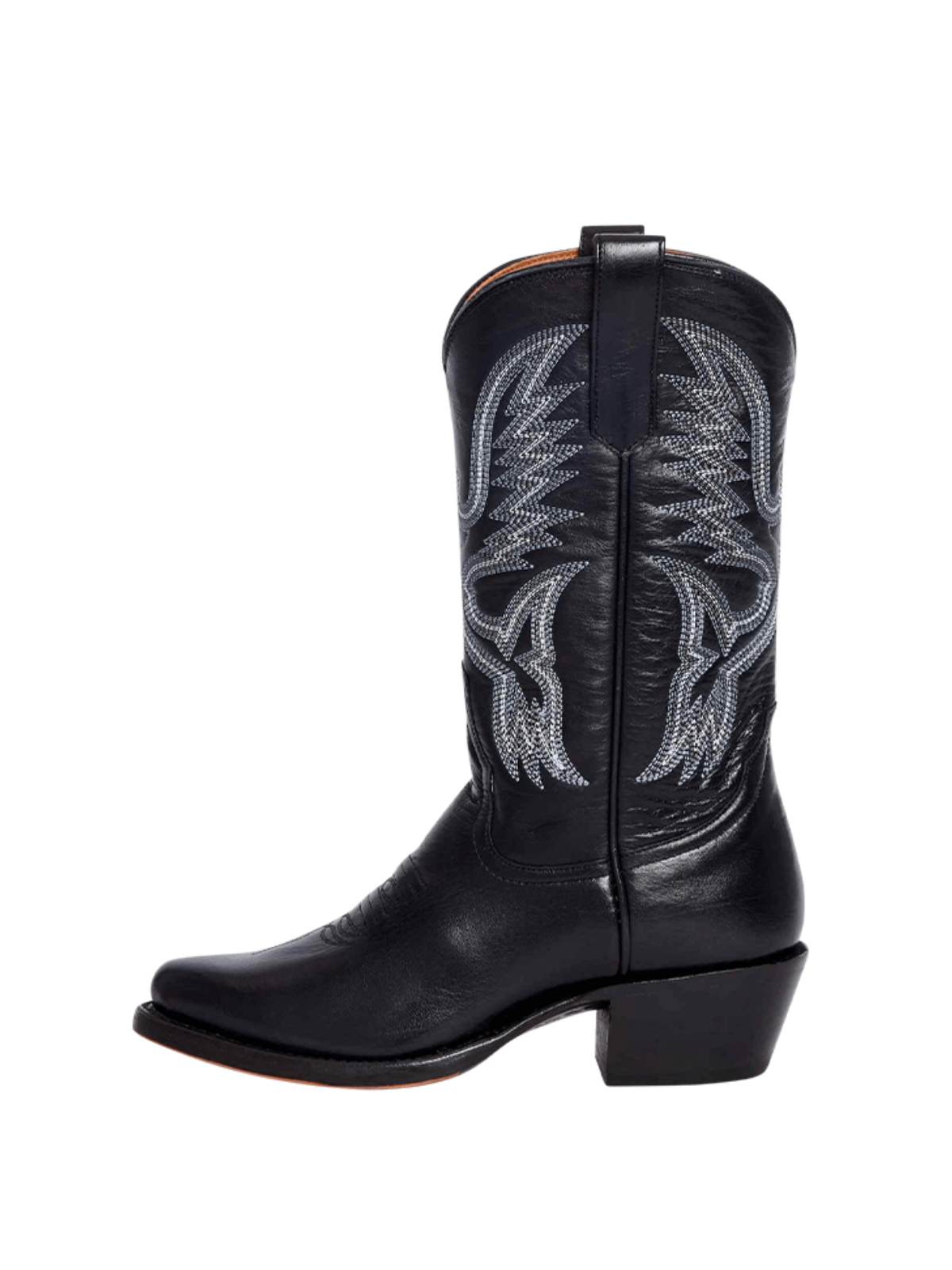 Almond-Toe Classic Western Embroidery Wide Mid Calf Cowgirl Boots - Black