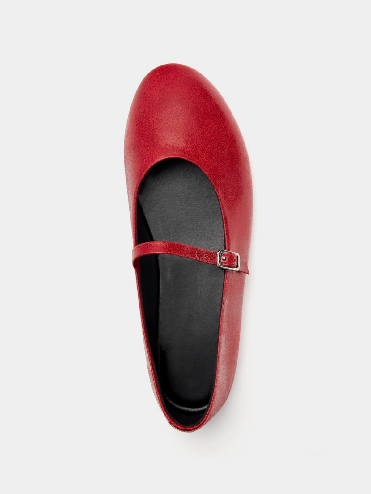 Buckled Detailed Strappy Oval Ballet Flats Mary Janes In Red