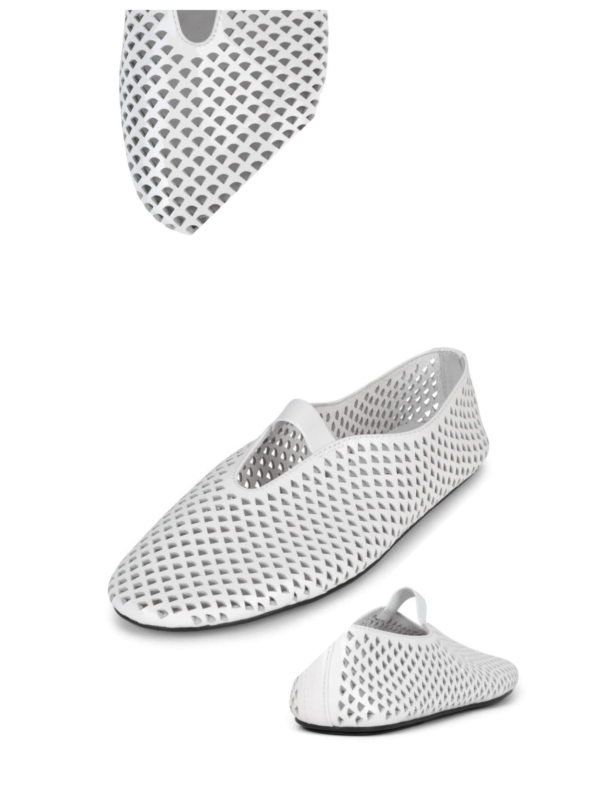 White Patent Punch Out Ballet Flats With Mary Janes Strap