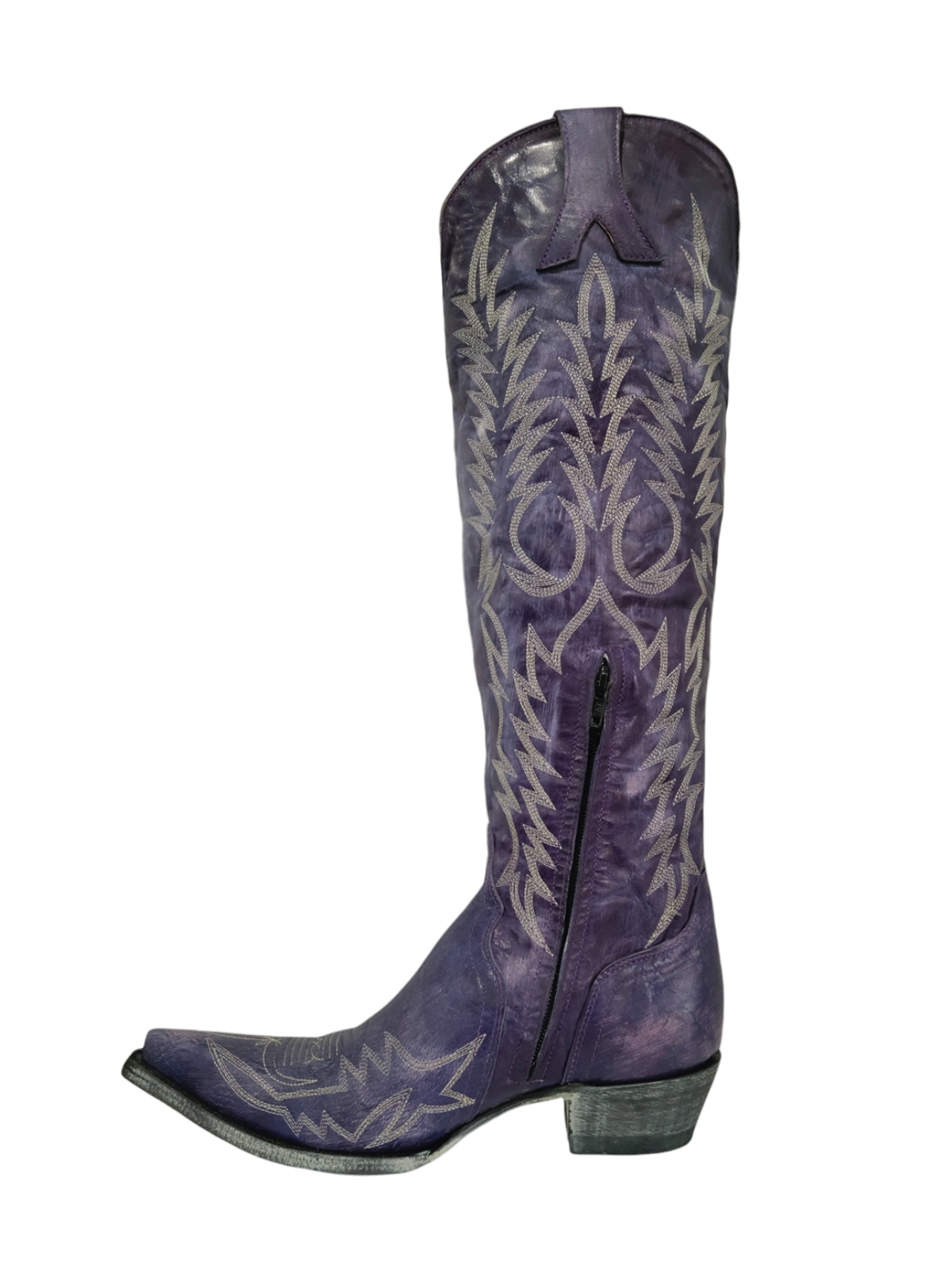 Purple Half-Zip Snip-Toe Embroidery Tall Knee High Cowgirl Boots