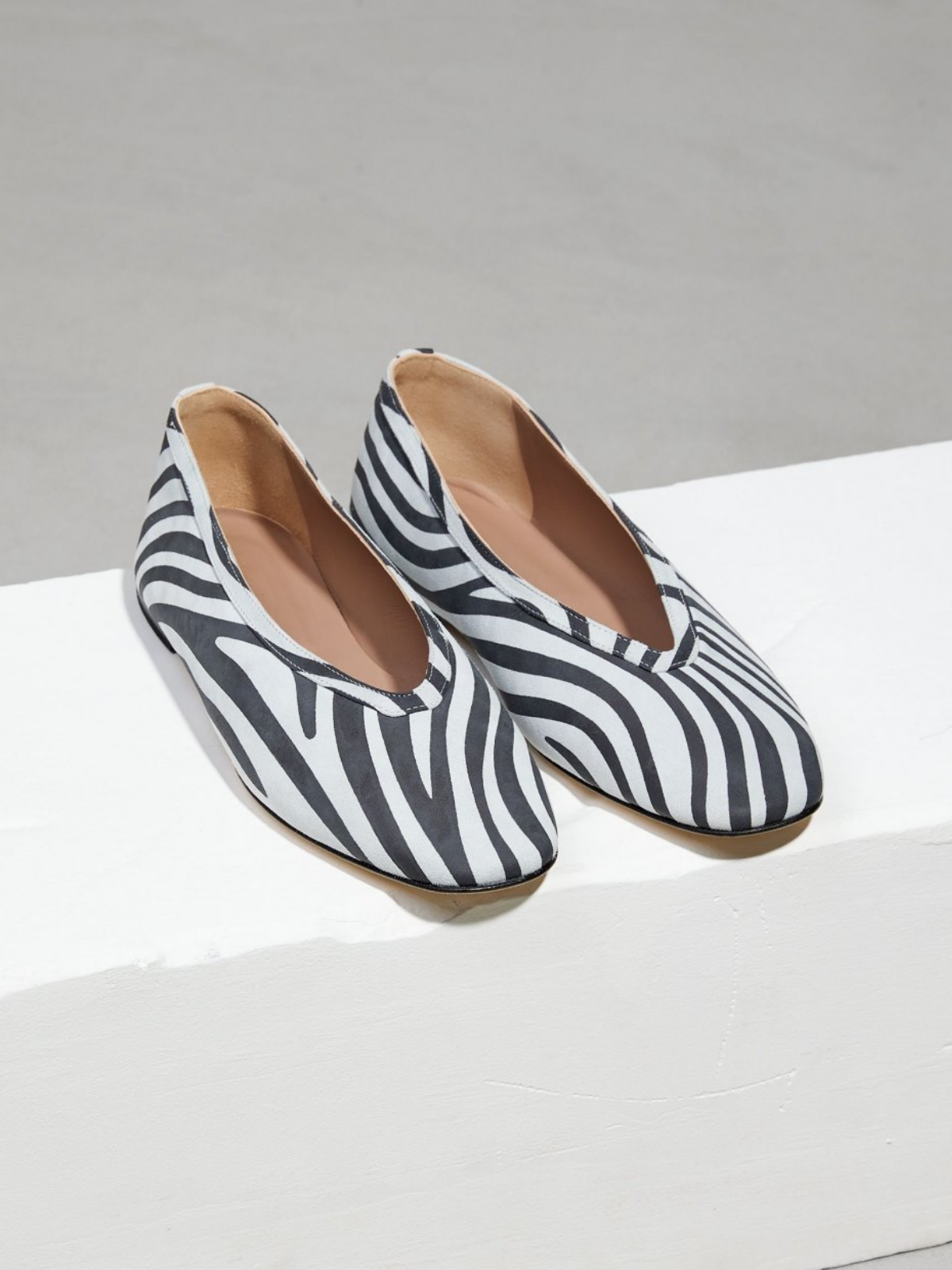 Zebra Stripe Square Toe Slip-On Ballet Flats