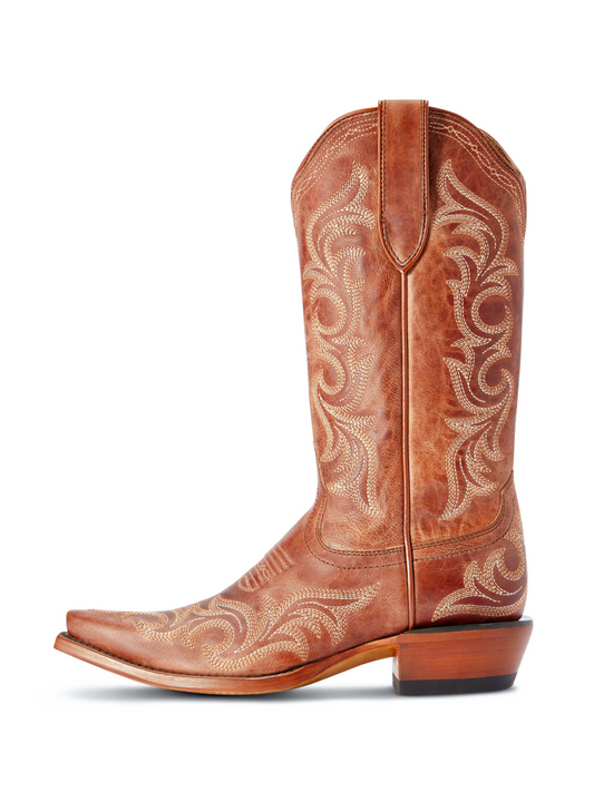 Tawny Embroidery Snip-Toe Tall Wide Mid Calf Western Boots For Women