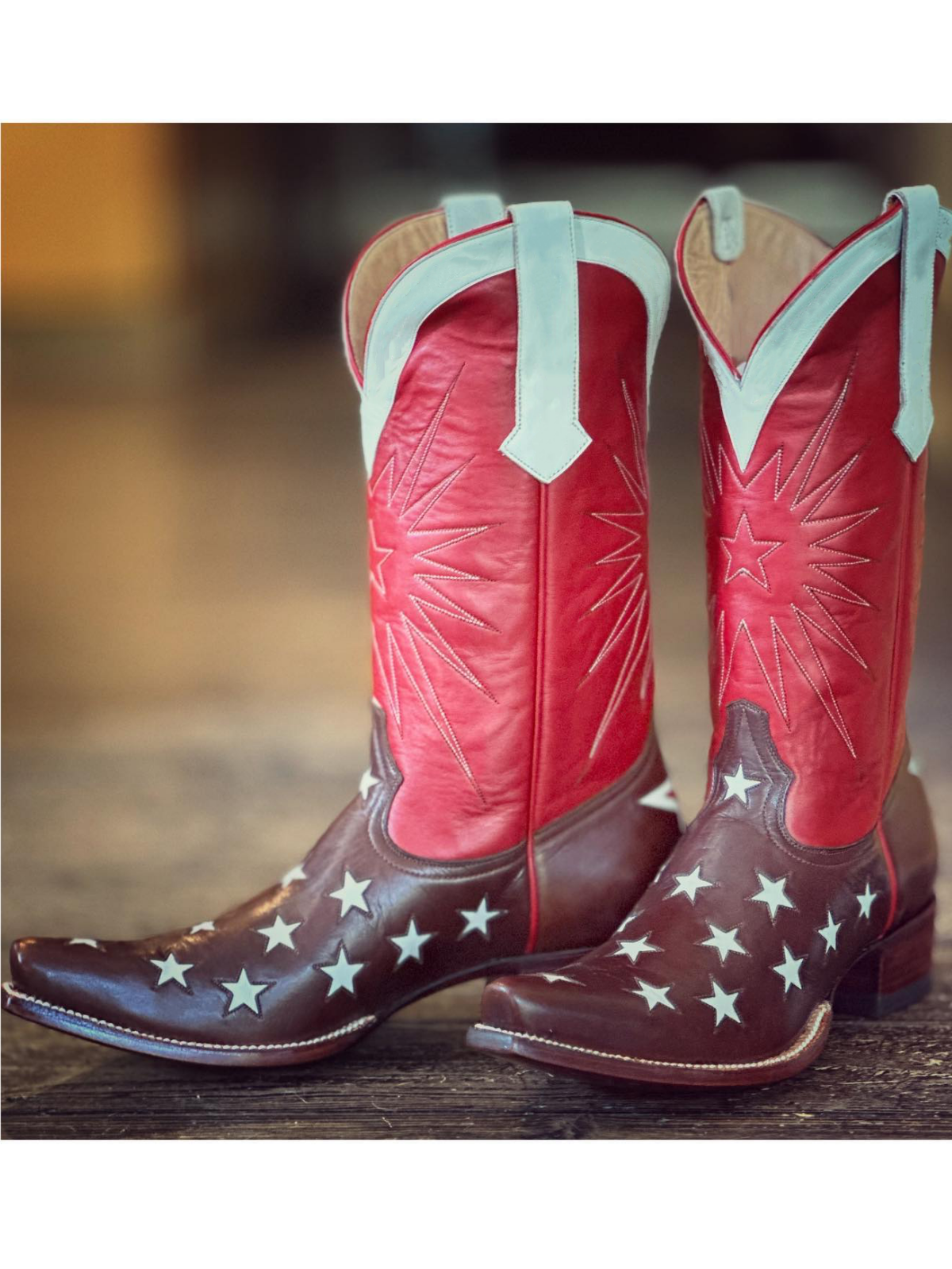 Contrast Tri-Color Star Inlay Embroidery Snip-Toe Wide Mid Calf Tall Cowgirl Boots