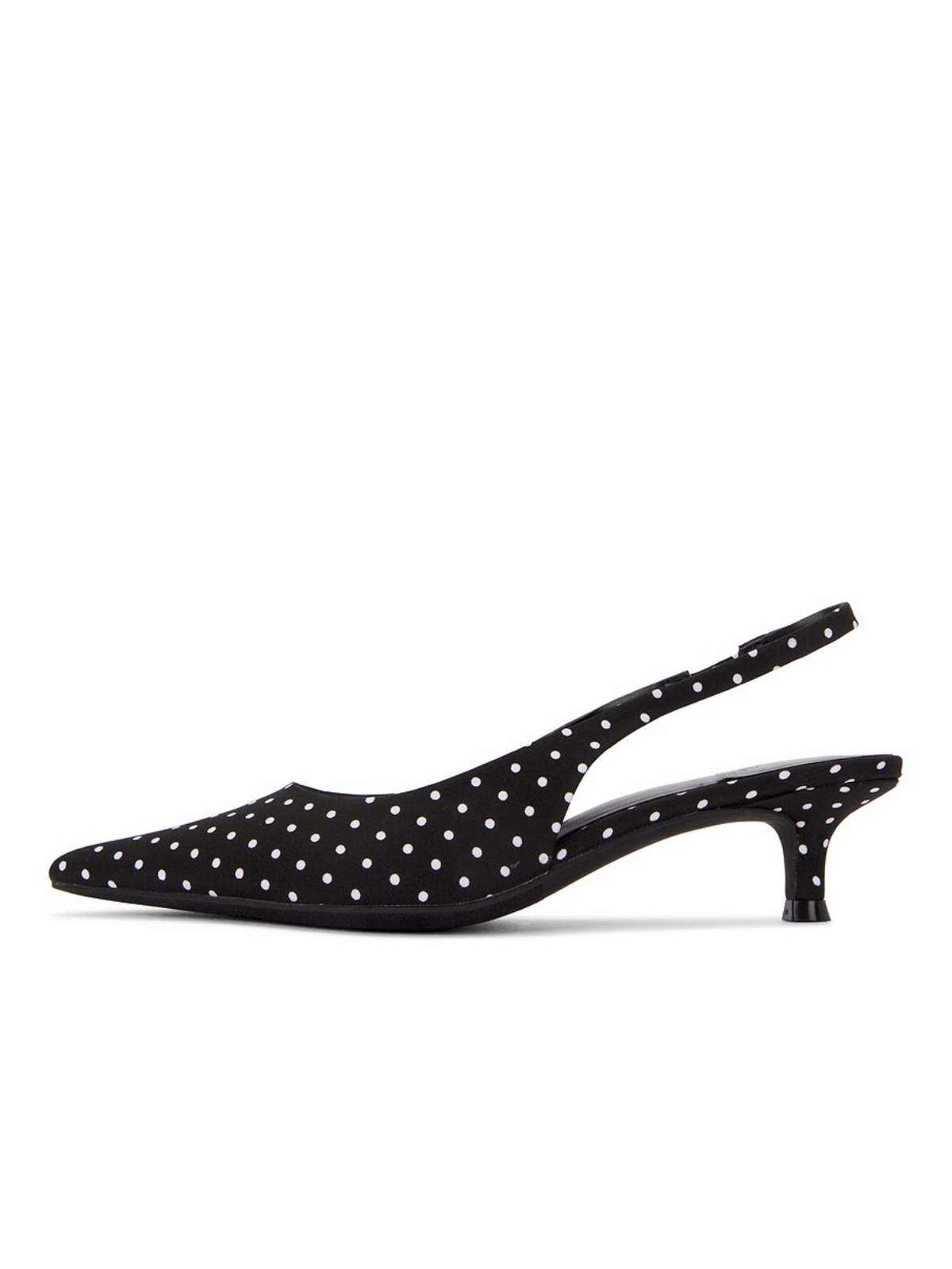 Black Satin White Polkadot Pointed-Toe Slingback Pump Kitten Heels