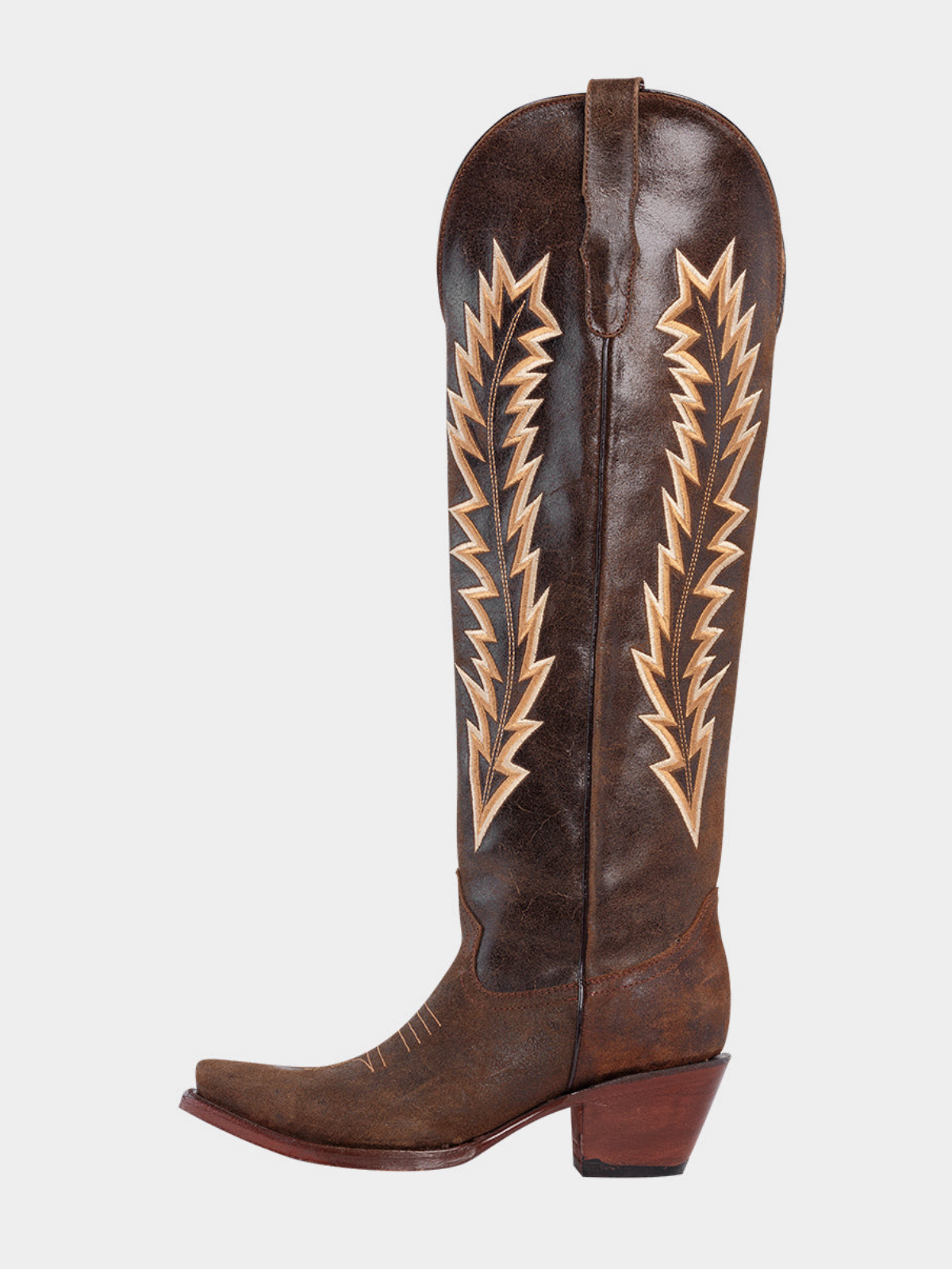 Arrows Embroidery Snip-Toe Wide Calf Over-The-Knee Cowgirl Boots - Coffee Brown