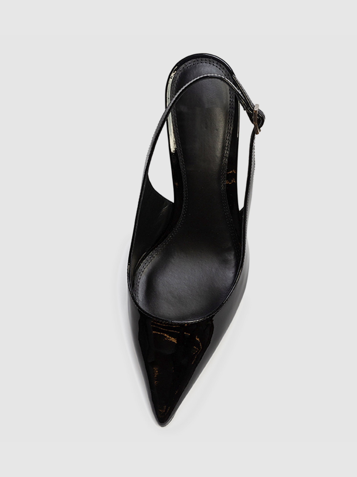 Black Patent Pointed-Toe Slingback Kitten Heels