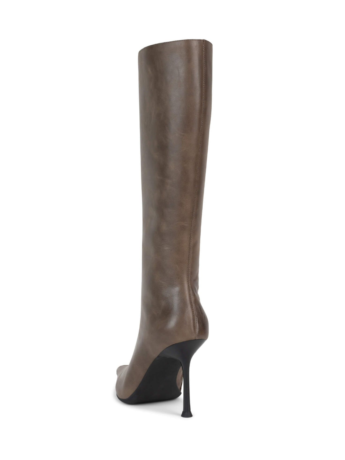 Distressed Taupe Pointed-Toe Full-Zip Mid Calf Stiletto Boots