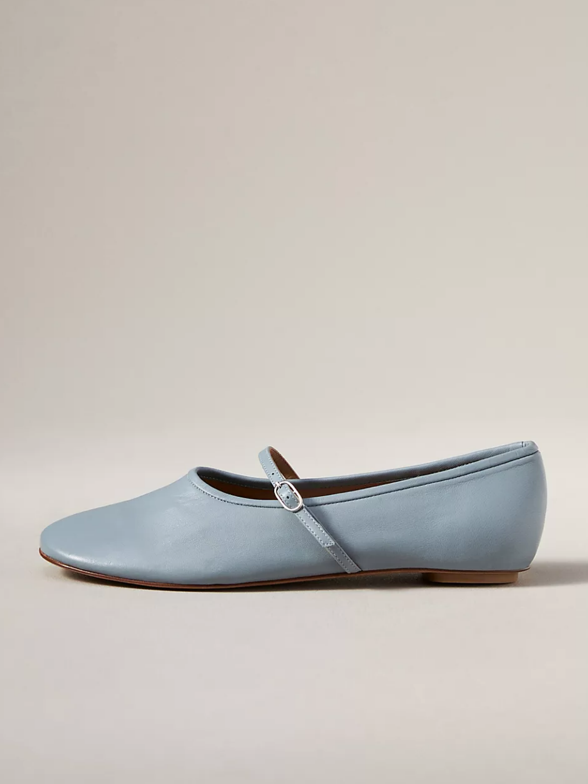 Blue Round-Toe Mary Janes Flats With Thin Buckled Strap