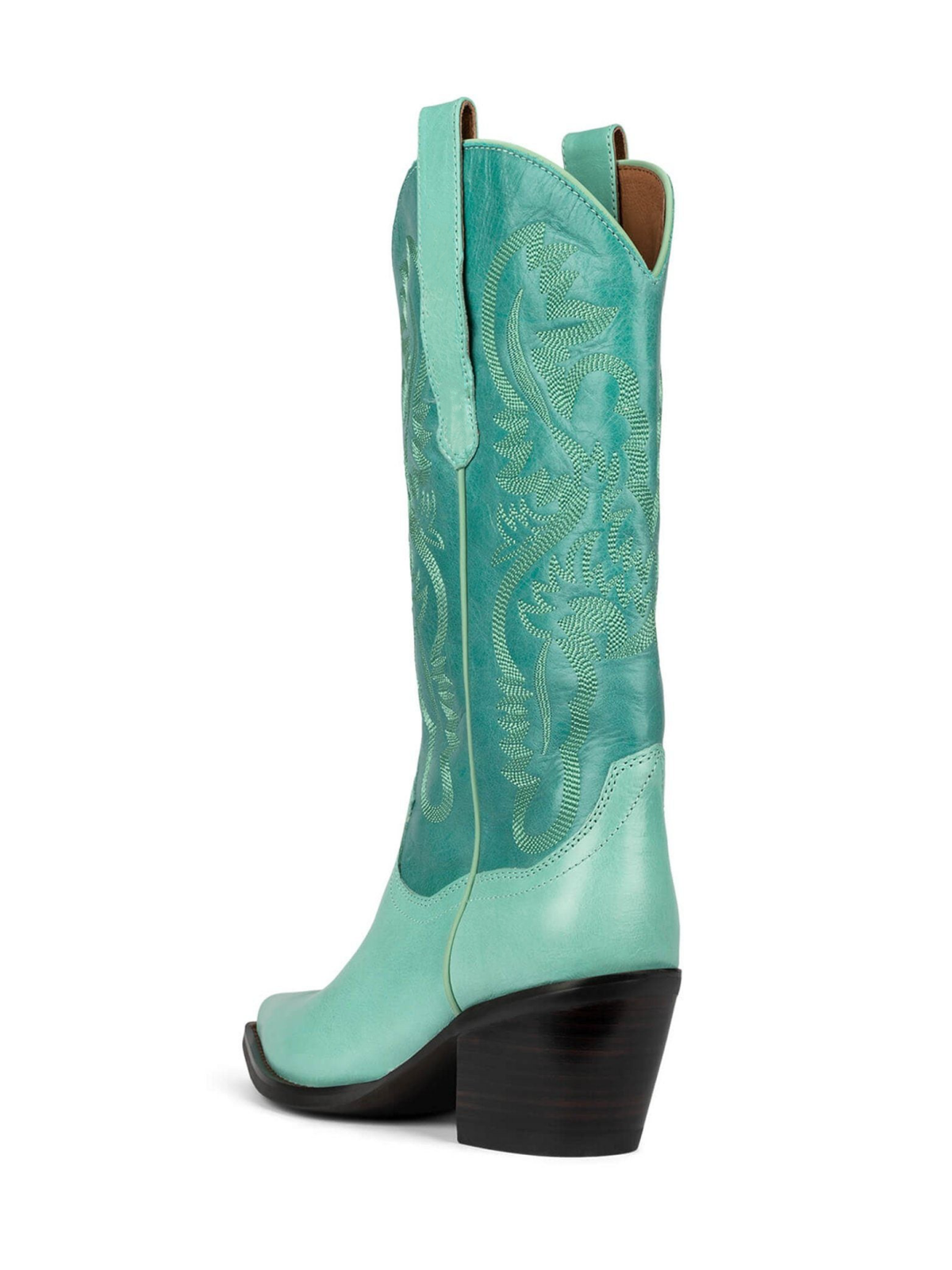 Contrast Light Green And Green Snip-Toe Embroidery Wide Mid Calf Tall Cowgirl Boots