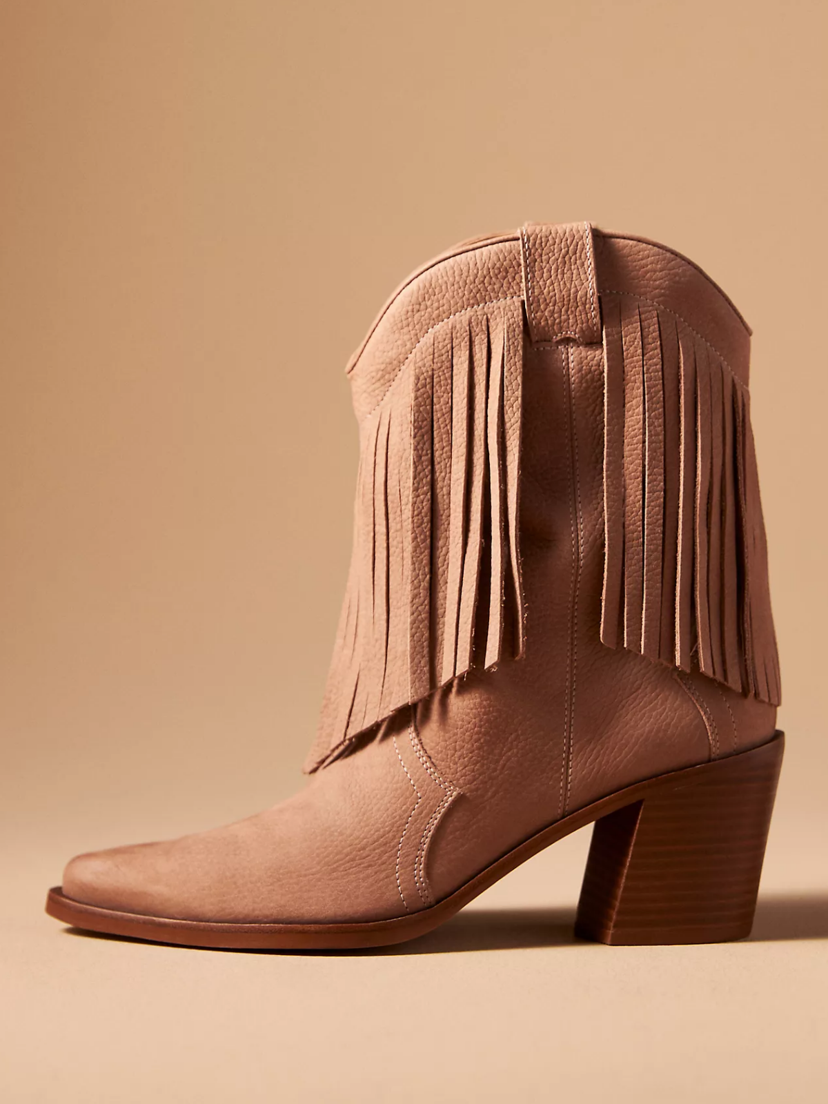 Brown Snip-Toe Fringe Wide Mid Calf Western Boots For Women