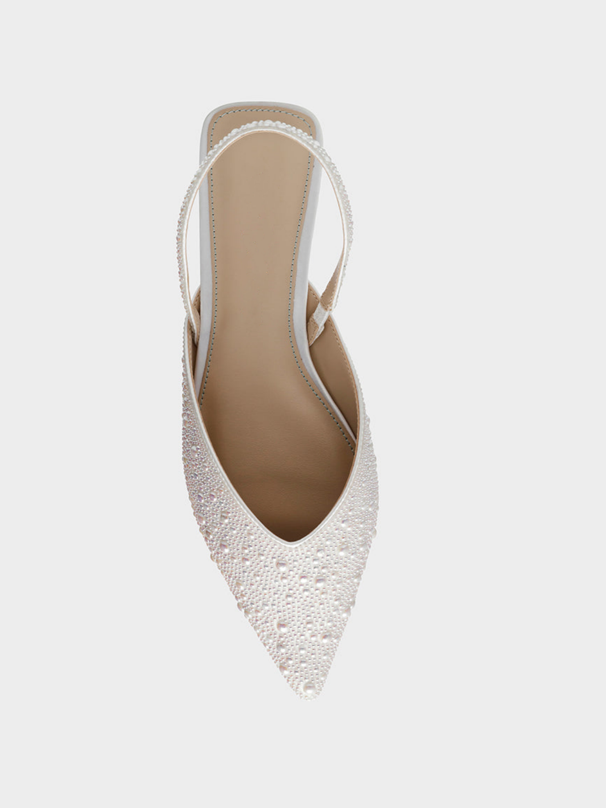 Ivory Faux Suede Pointed-Toe Rhinestone Slingback Ballet Flats