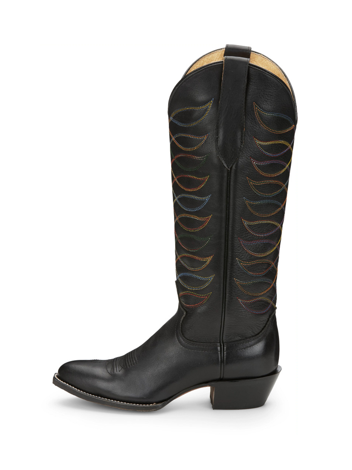 Black Round-Toe Embroidery Wide Mid Calf Tall Cowgirl Boots