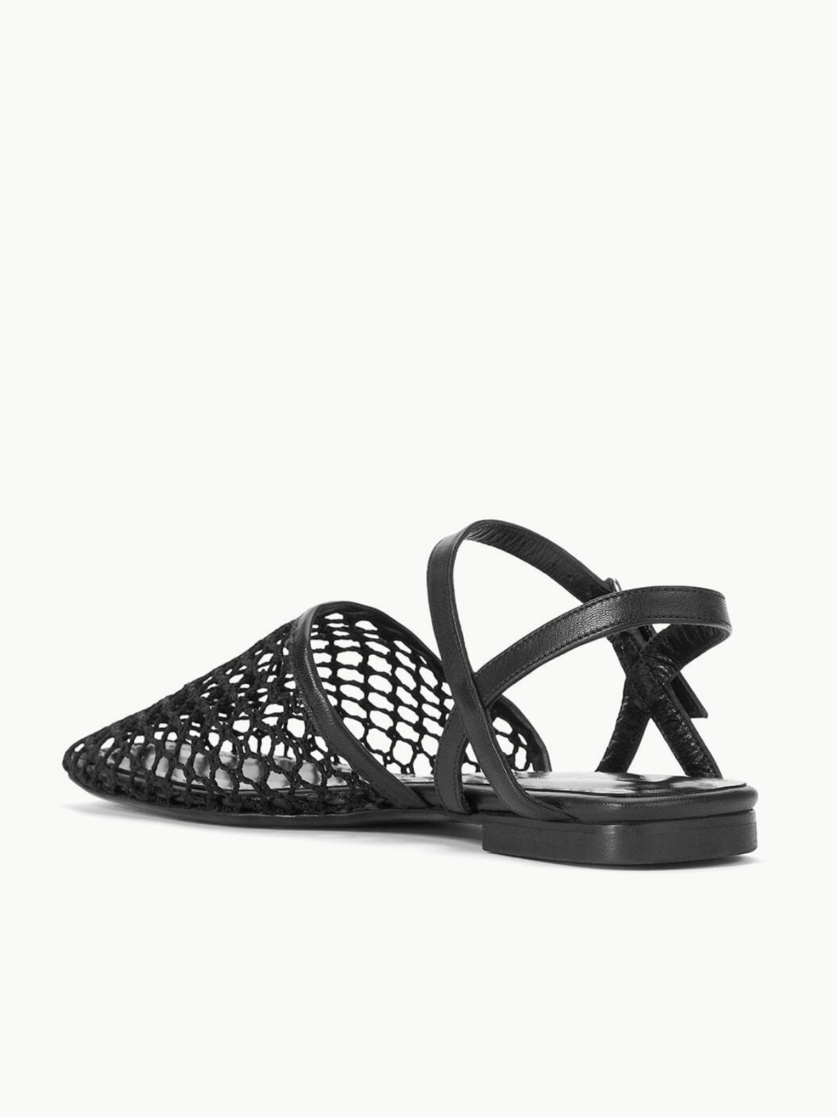 Black Netting Square Toe Flats Sandals With Ankle Strap