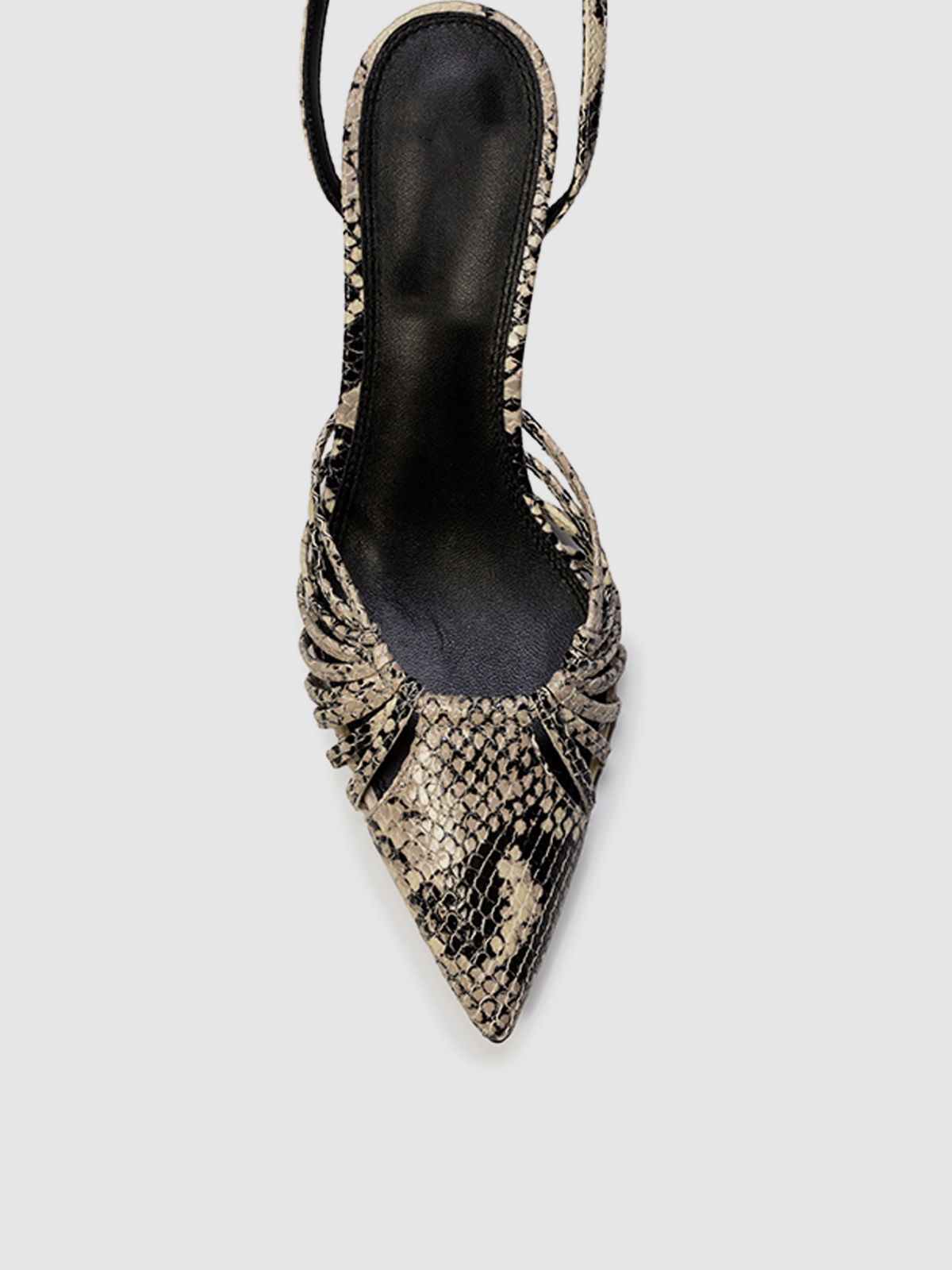 Peyote Snakeskin Pointed-Toe Strappy Pump Ankle Strap Kitten Heels