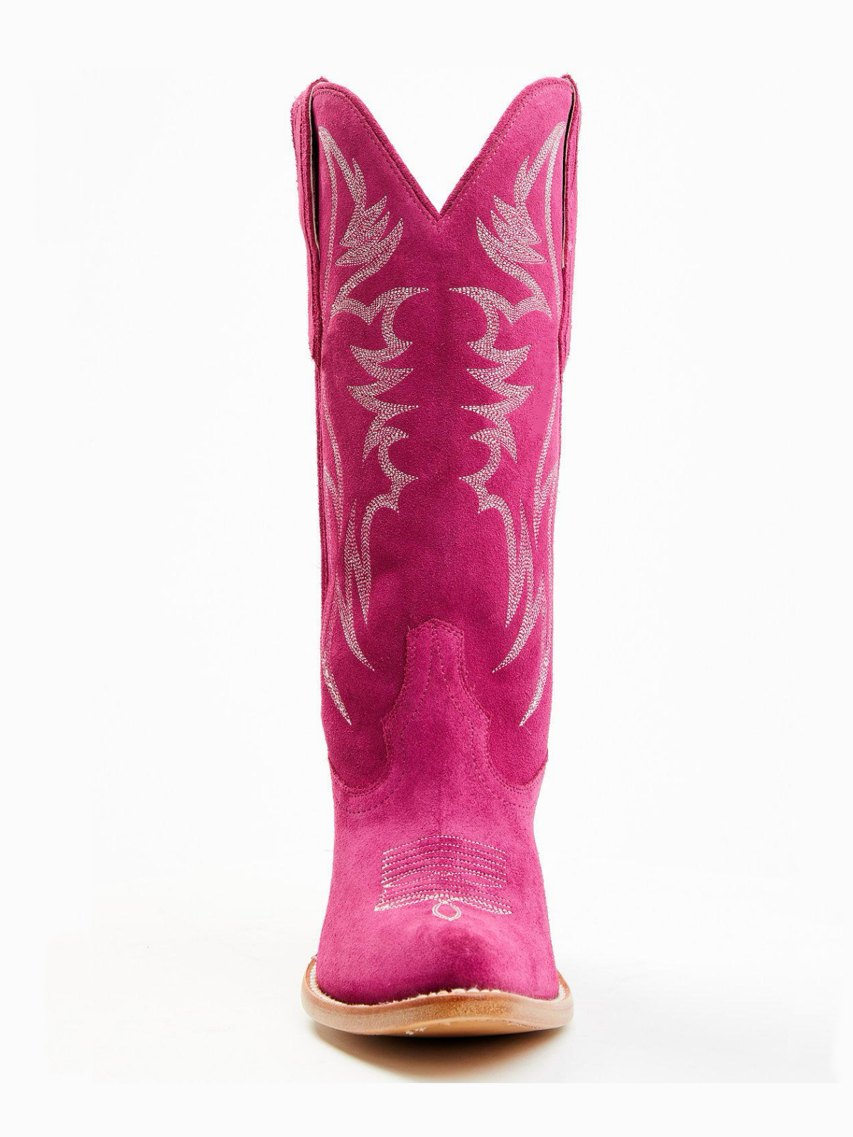 Faux Suede Wings Embroidery Pointed-Toe Wide Mid Calf Tall Cowgirl Boots - Fuchsia