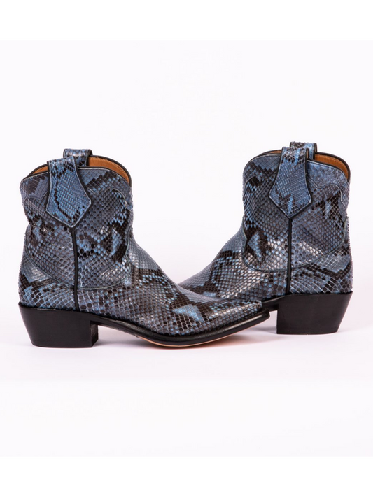 Blue Snakeskin Snip-Toe Cowgirl Ankle Booties