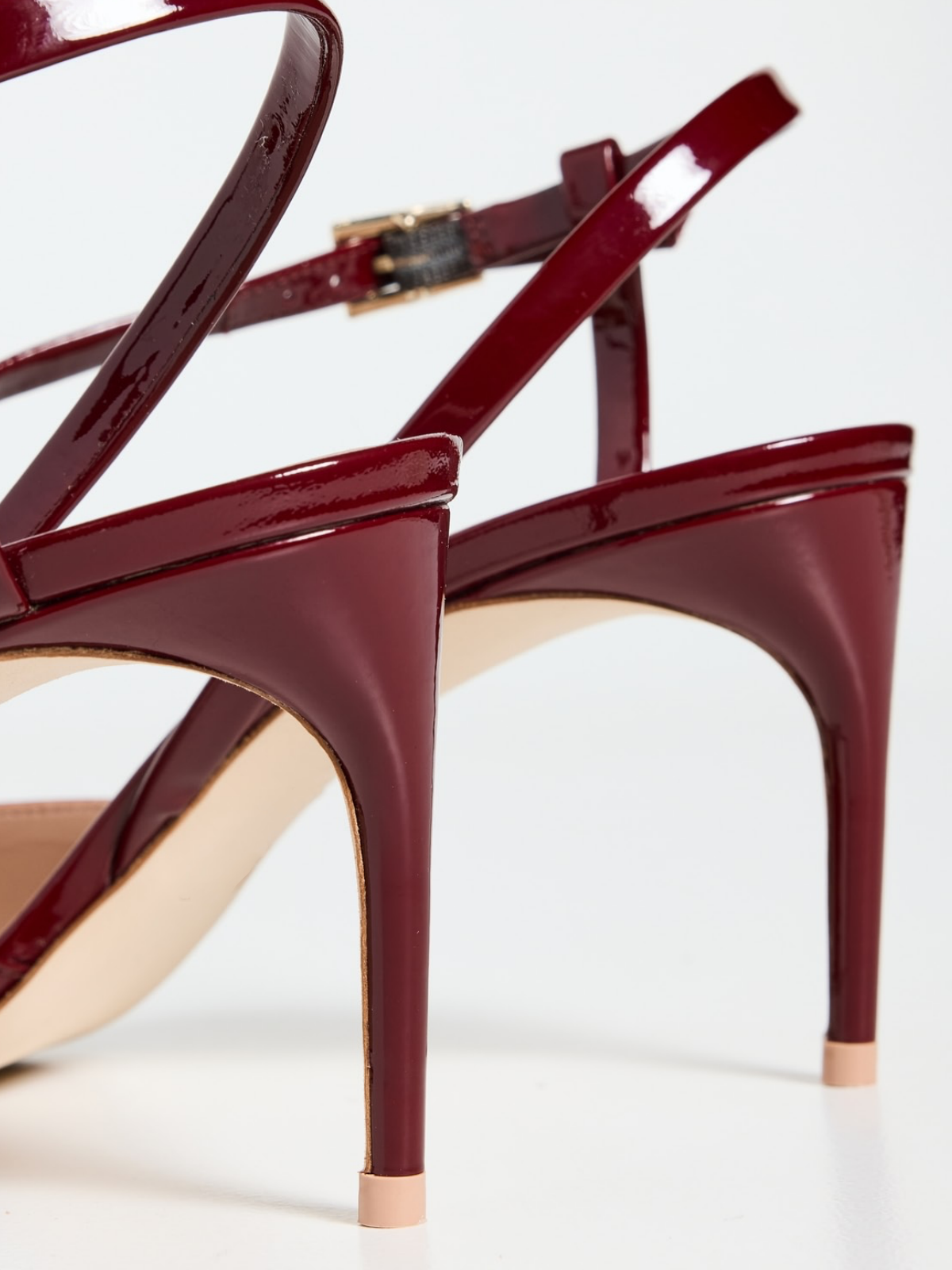 Burgundy Patent Pointed-Toe Cross Slingback Pump Kitten Heels