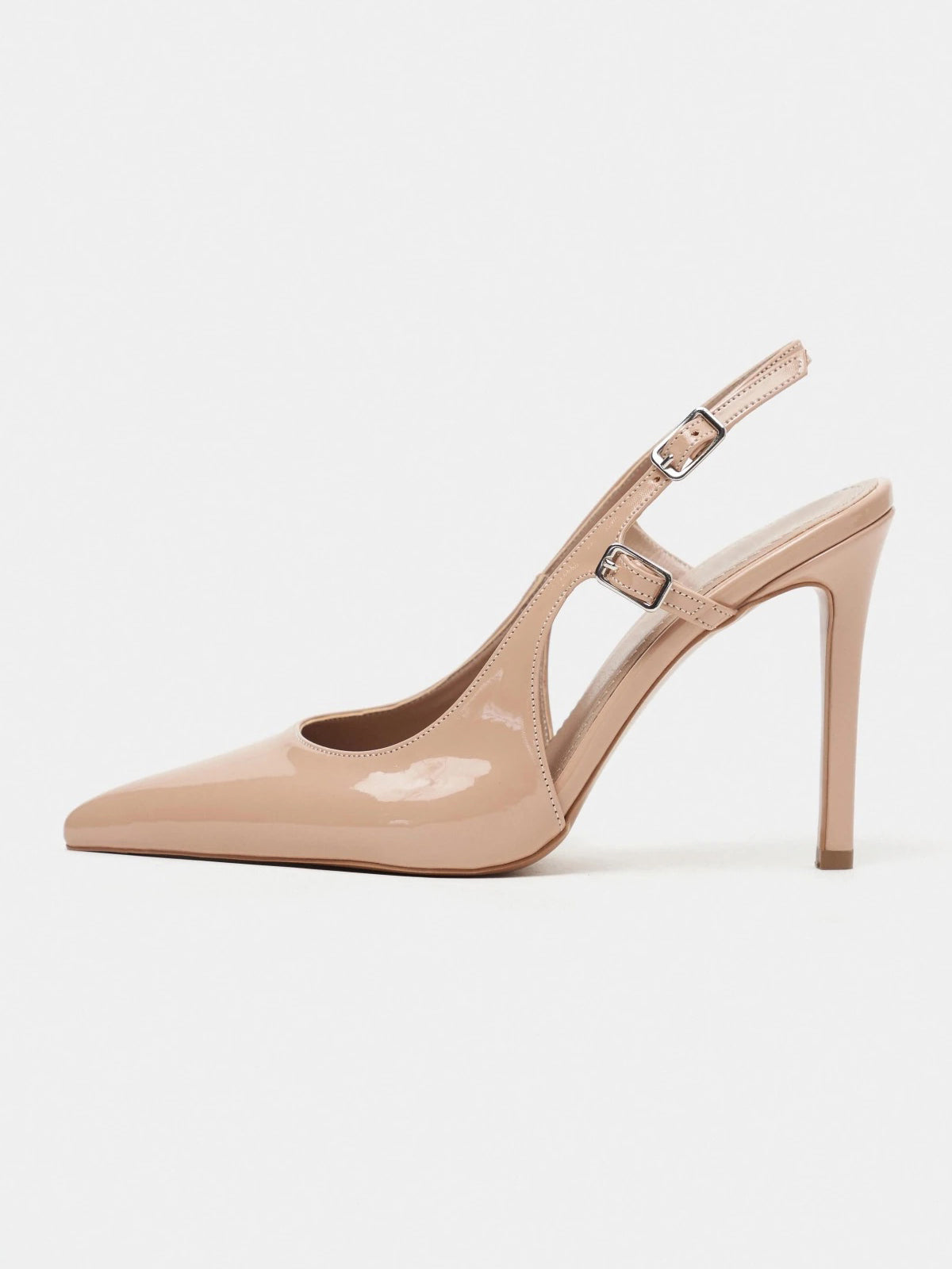 Patent Leather Pointed-Toe Buckle Back Strap Chic High Heels - Beige