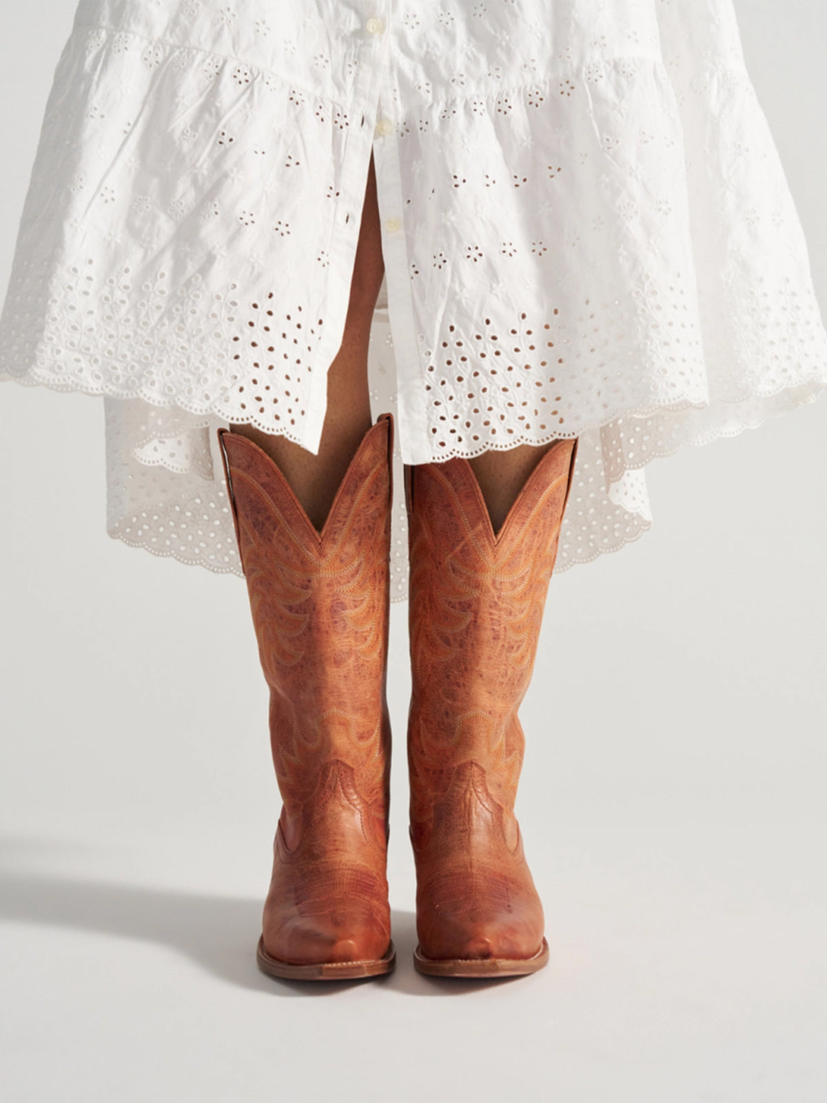 Amber Snip-Toe Embroidery Wide Calf Knee High Cowgirl Boots
