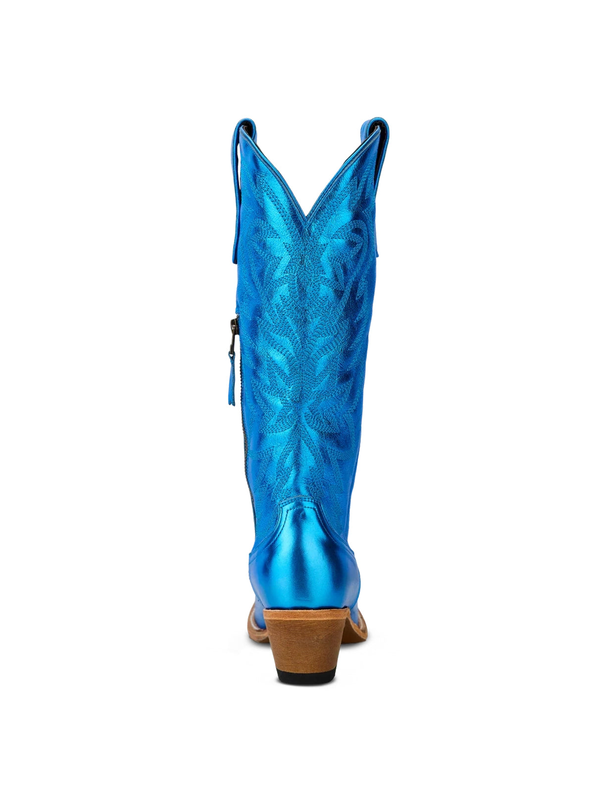 Western Snip-Toe Embroidery Classic Knee High Half-Zip Cowgirl Boots - Metallic Blue