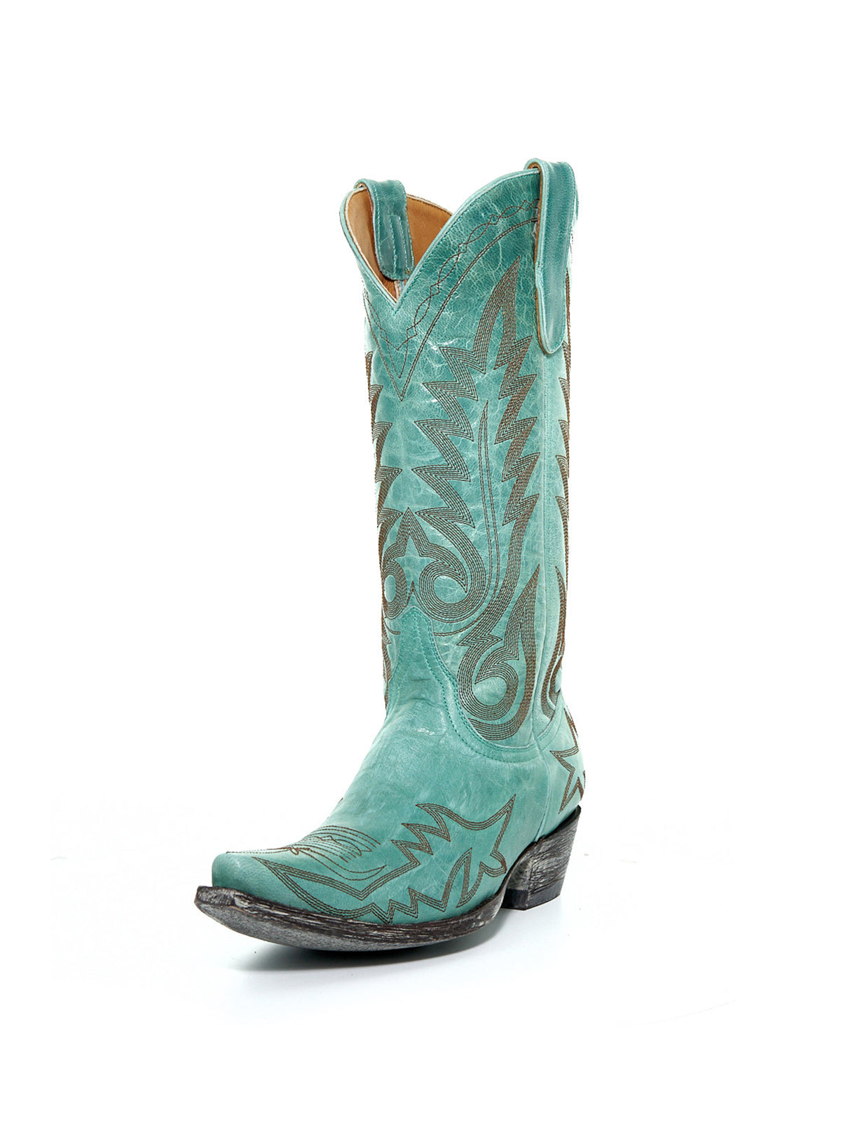 Chic Embroidery Snip-Toe Classic Mid Calf Cowgirl Boots - Aqua