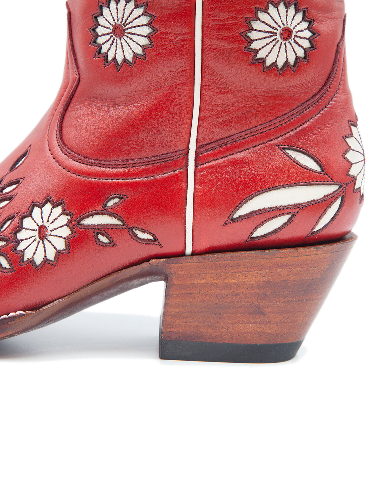 Red Pointed-Toe White Sunflower Inlay Wide Calf Knee High Cowgirl Boots