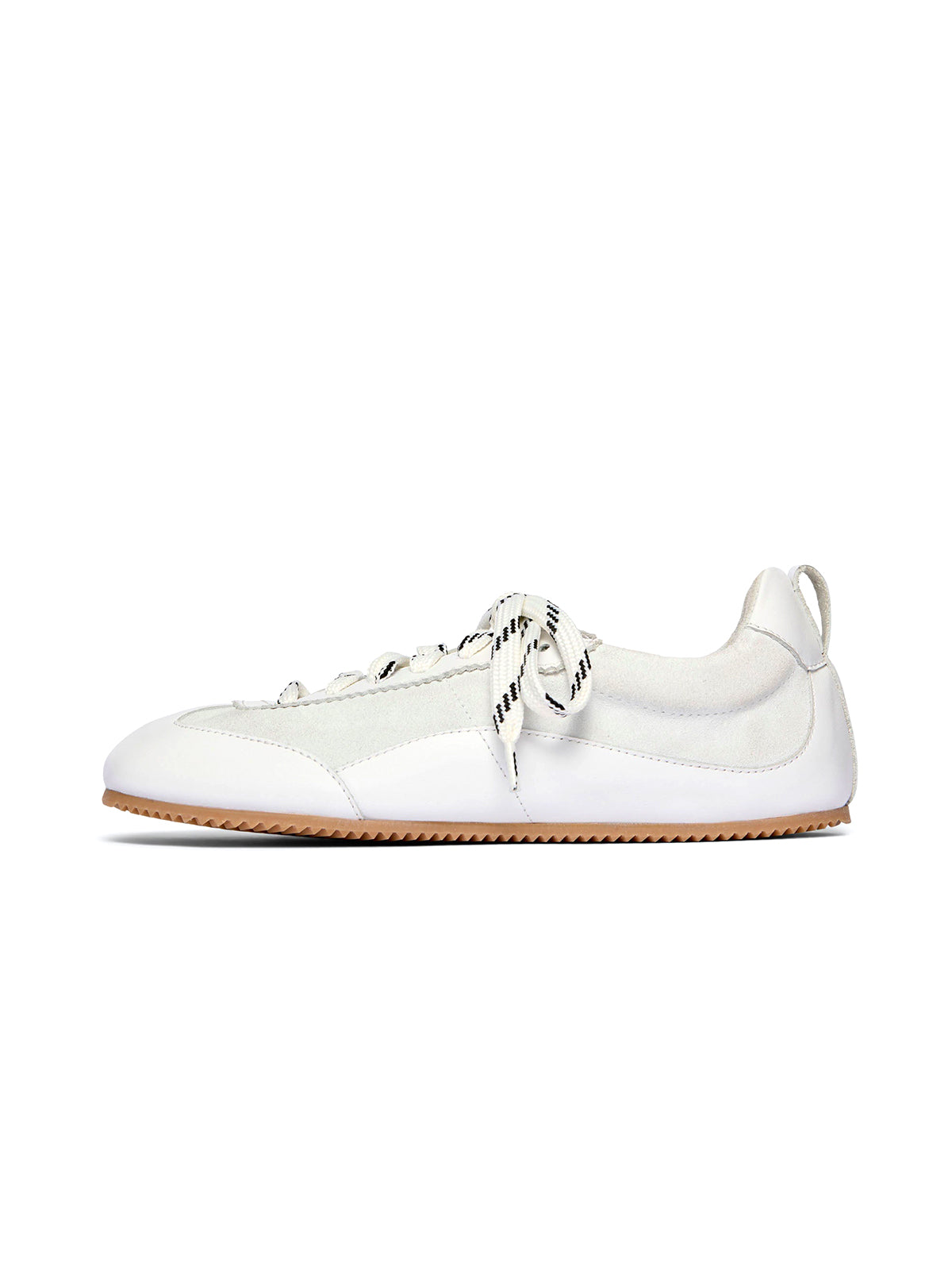 White Cow Suede Square-Toe Chic Lace-Up Ballet Sneakers