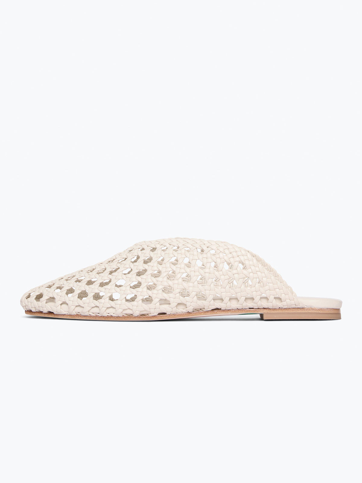 Woven Vegan Leather Square-Toe Ankle Lace-Up Backless Flats - Bone
